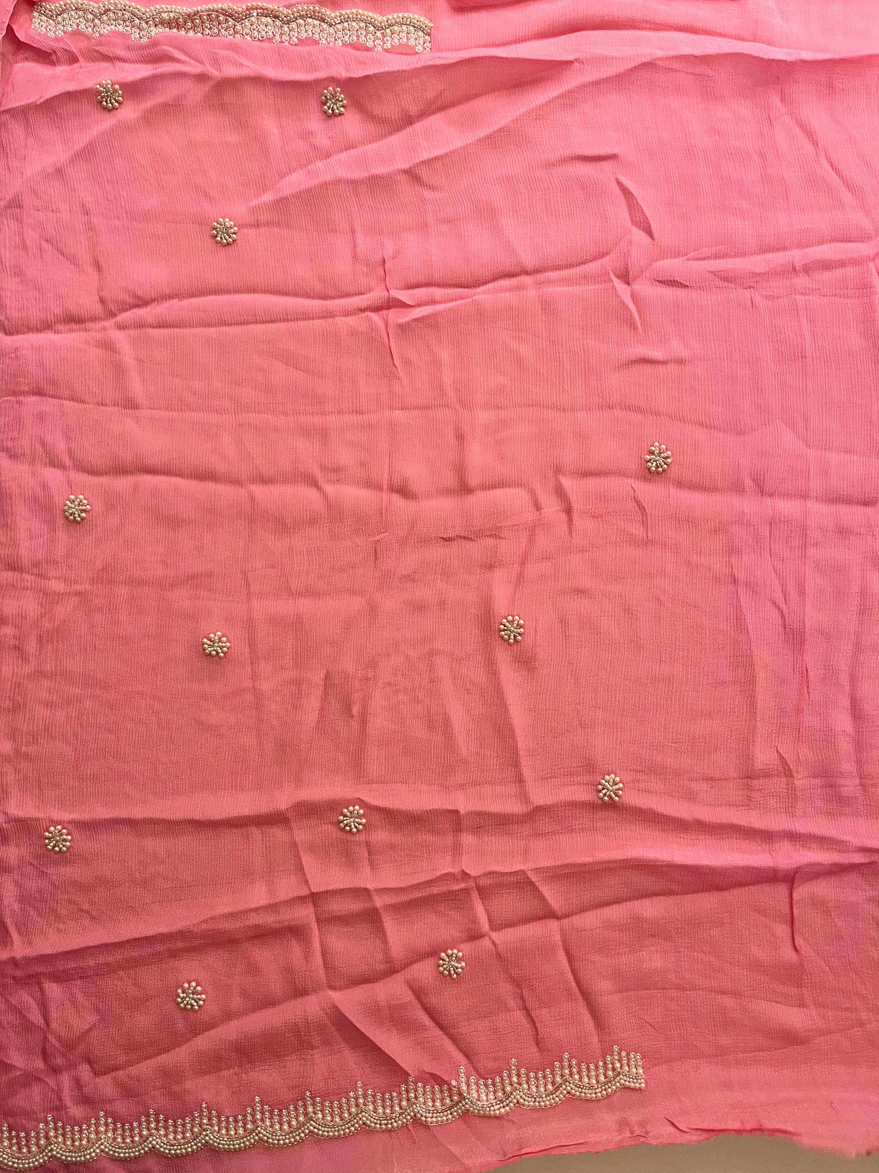 pretty pink pearl saree