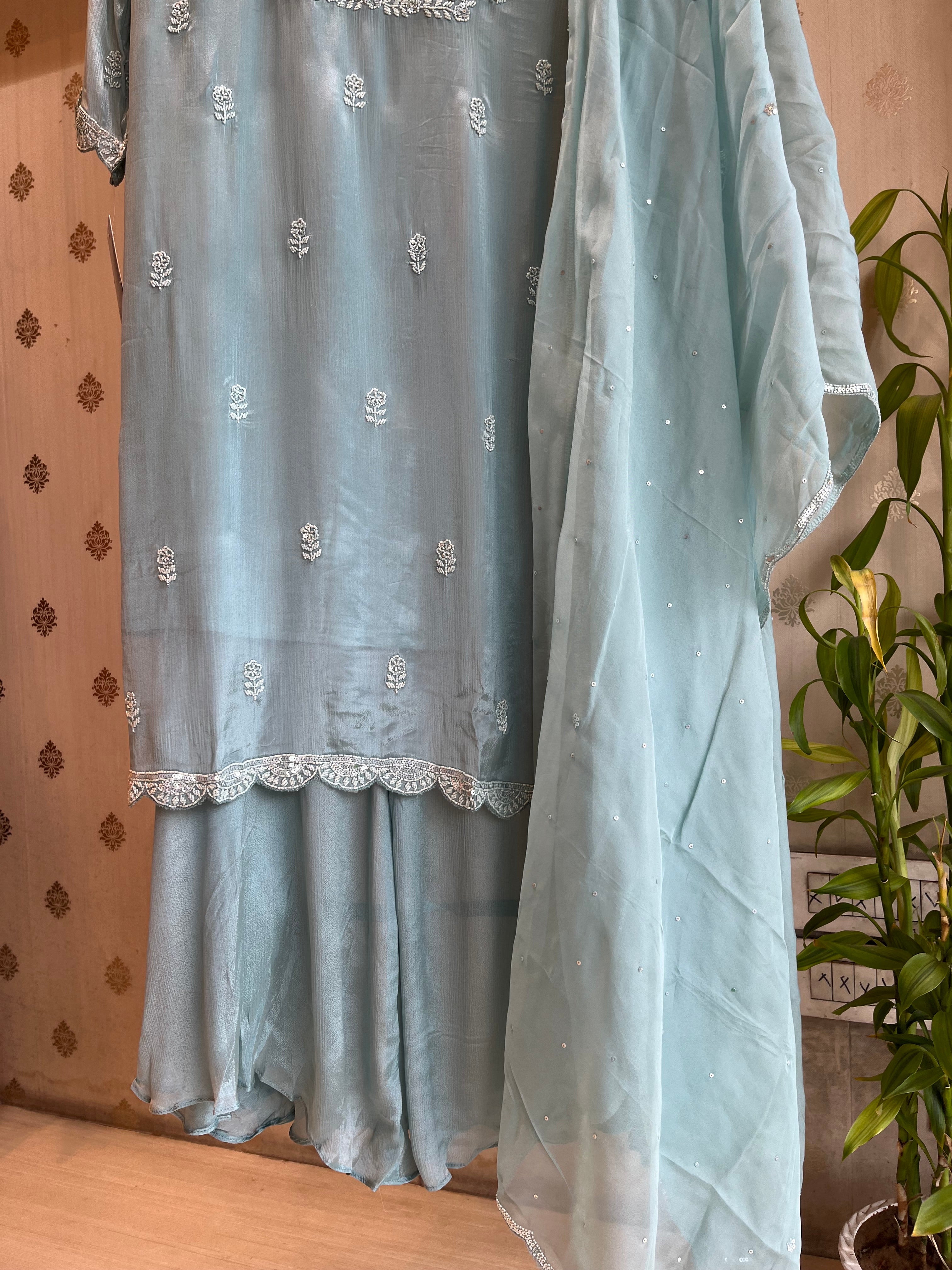 Vintage Blue Plazo Suit Set