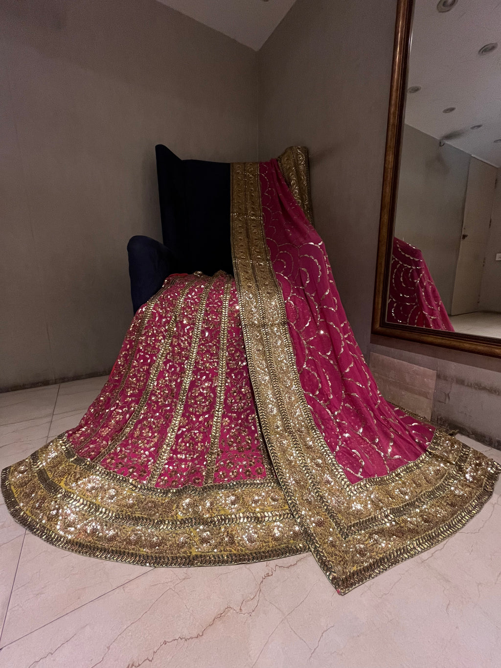 Pink Nad Golden sequins lehenga set