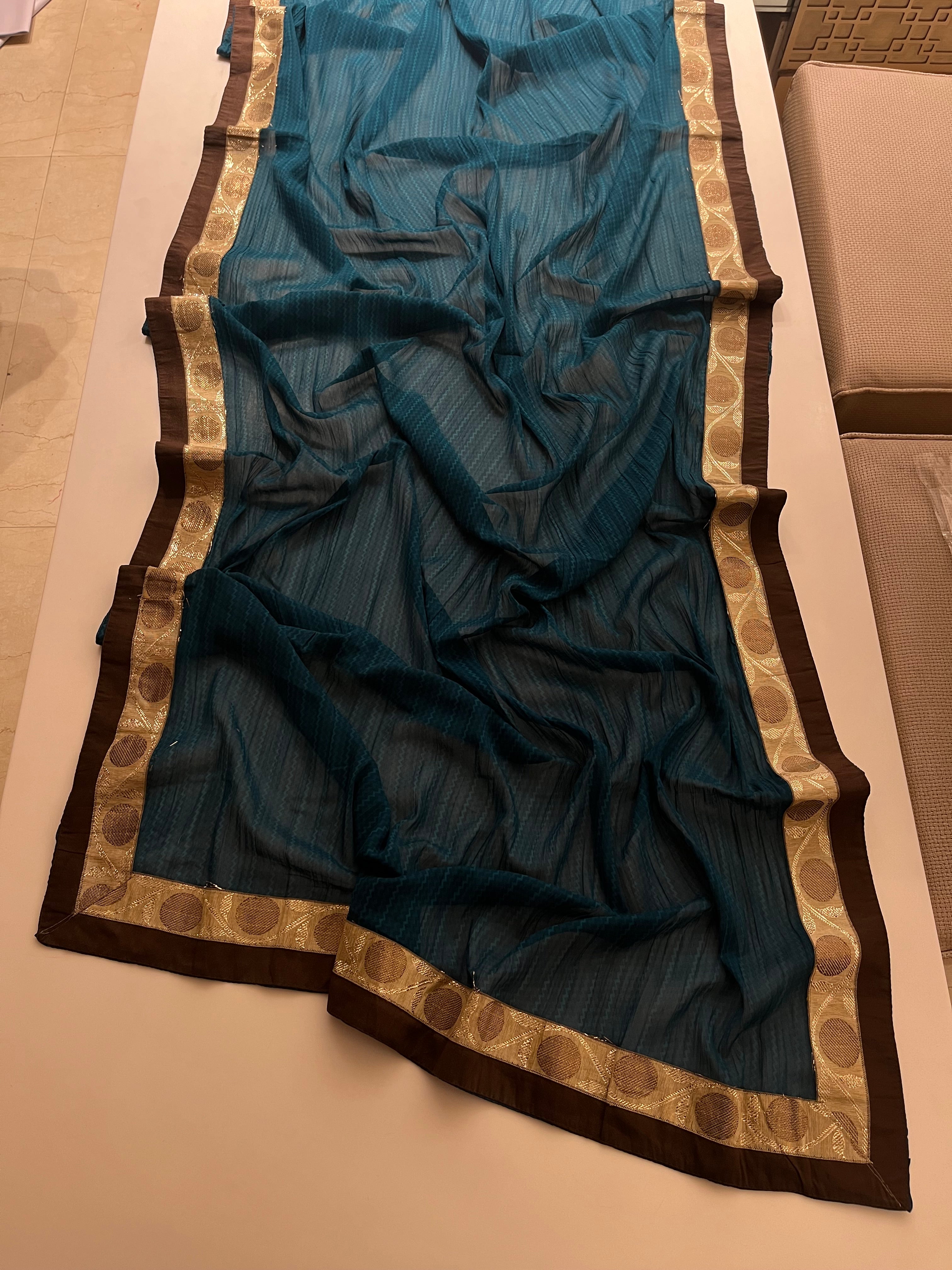 Teal & Brown half half Saree