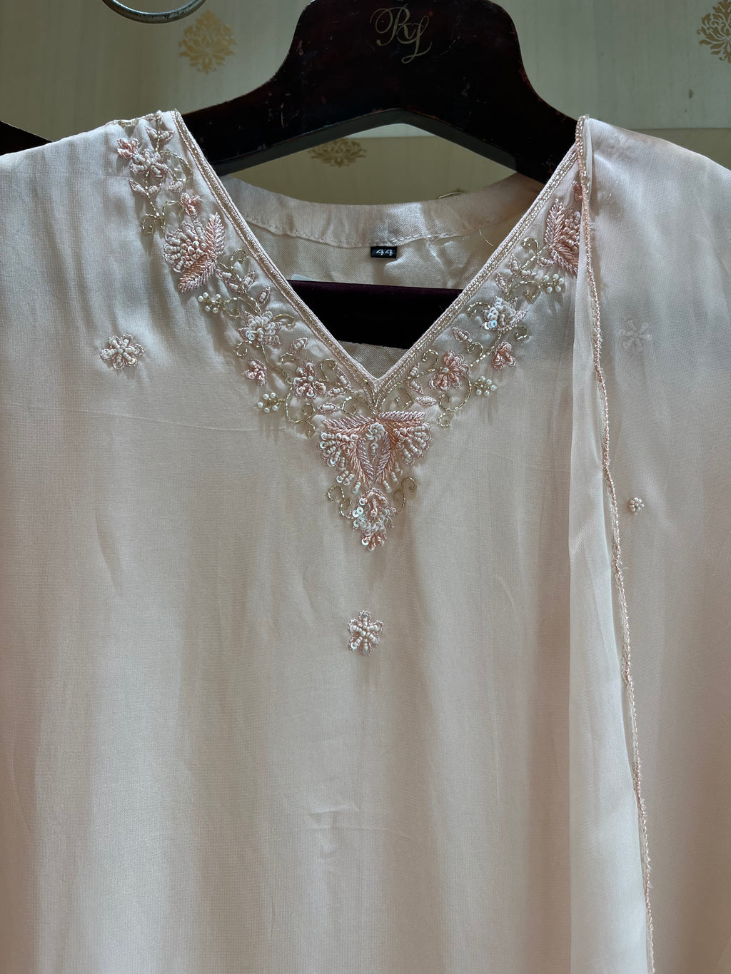 Peach Georgette Plazo Suit Set