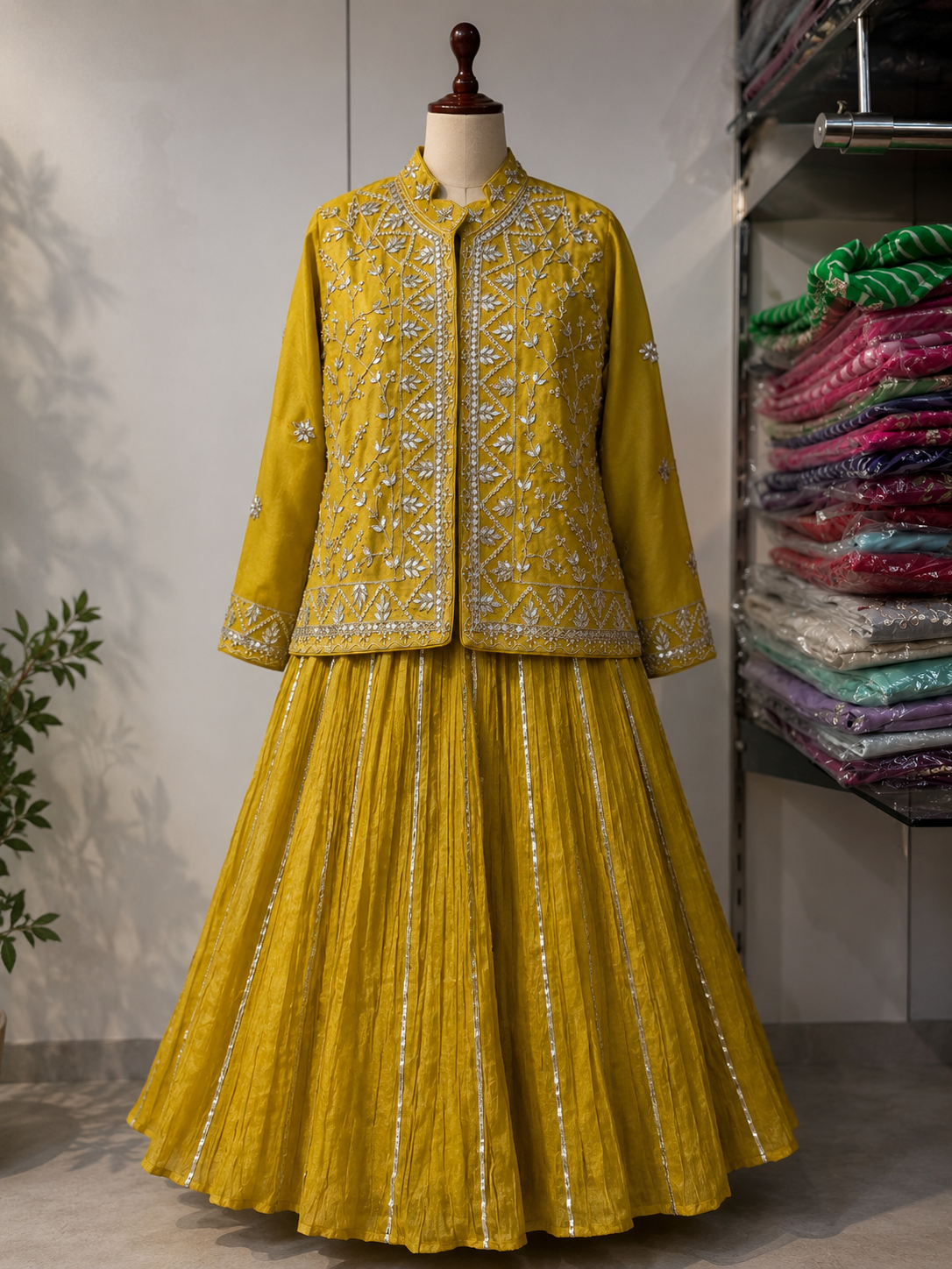 Yellow Indo western lehenga