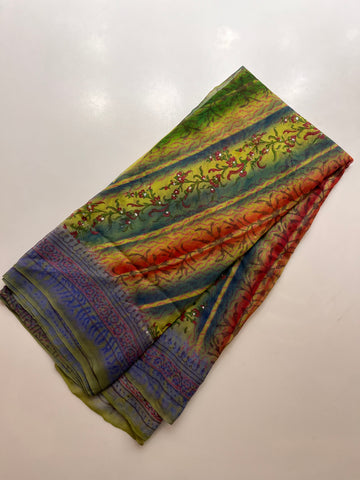 Multicoloured Printed chiffon saree