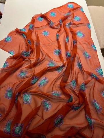 pure chiffon orange bandej saree