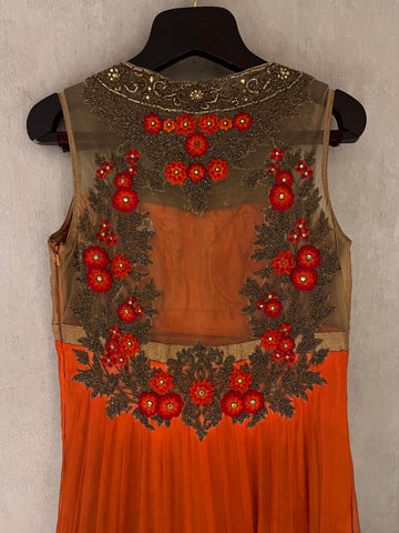 Traditional Orange and golden Indo-western gown