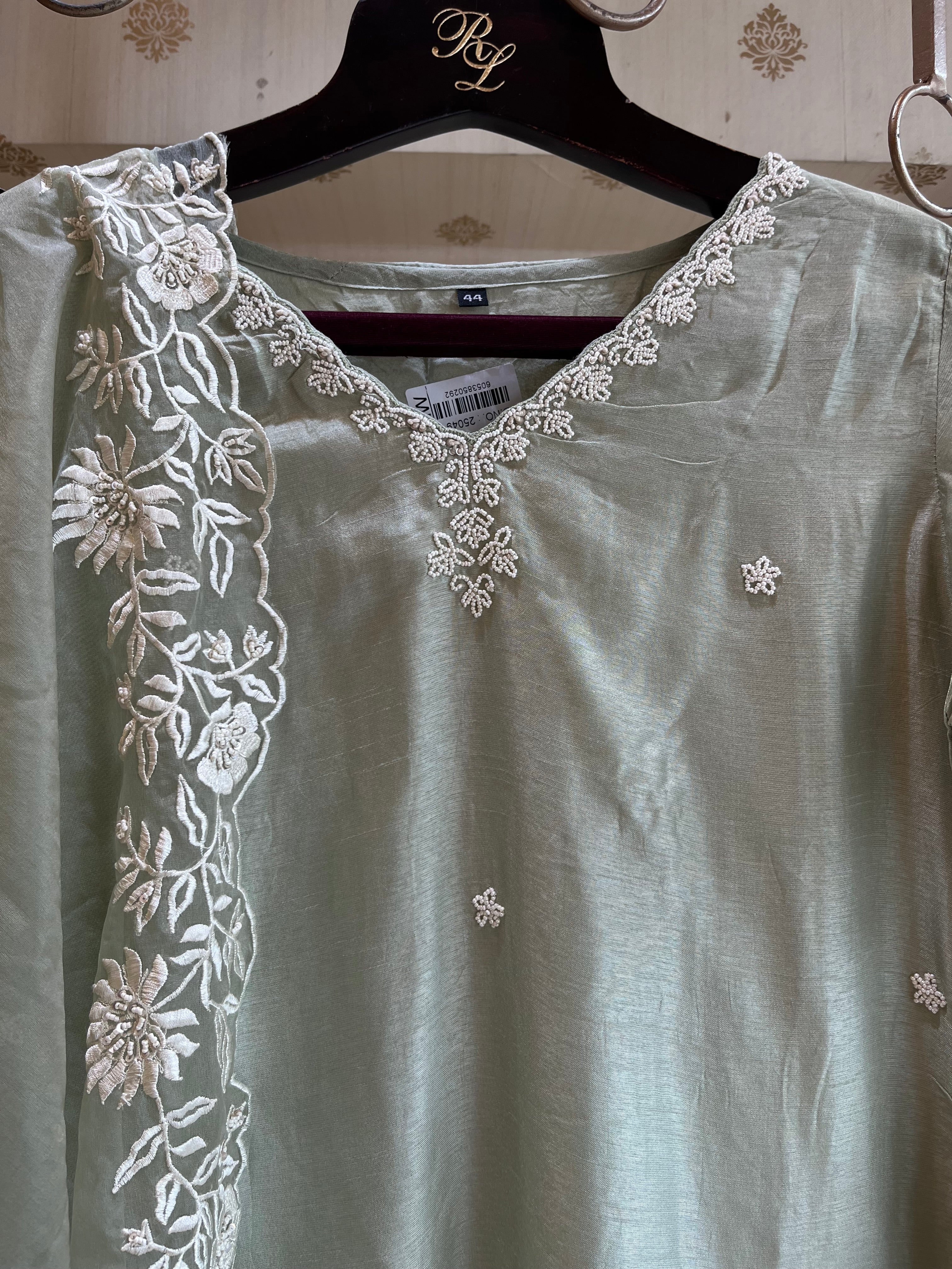 Elaichi Green Silk Straight Suit Set