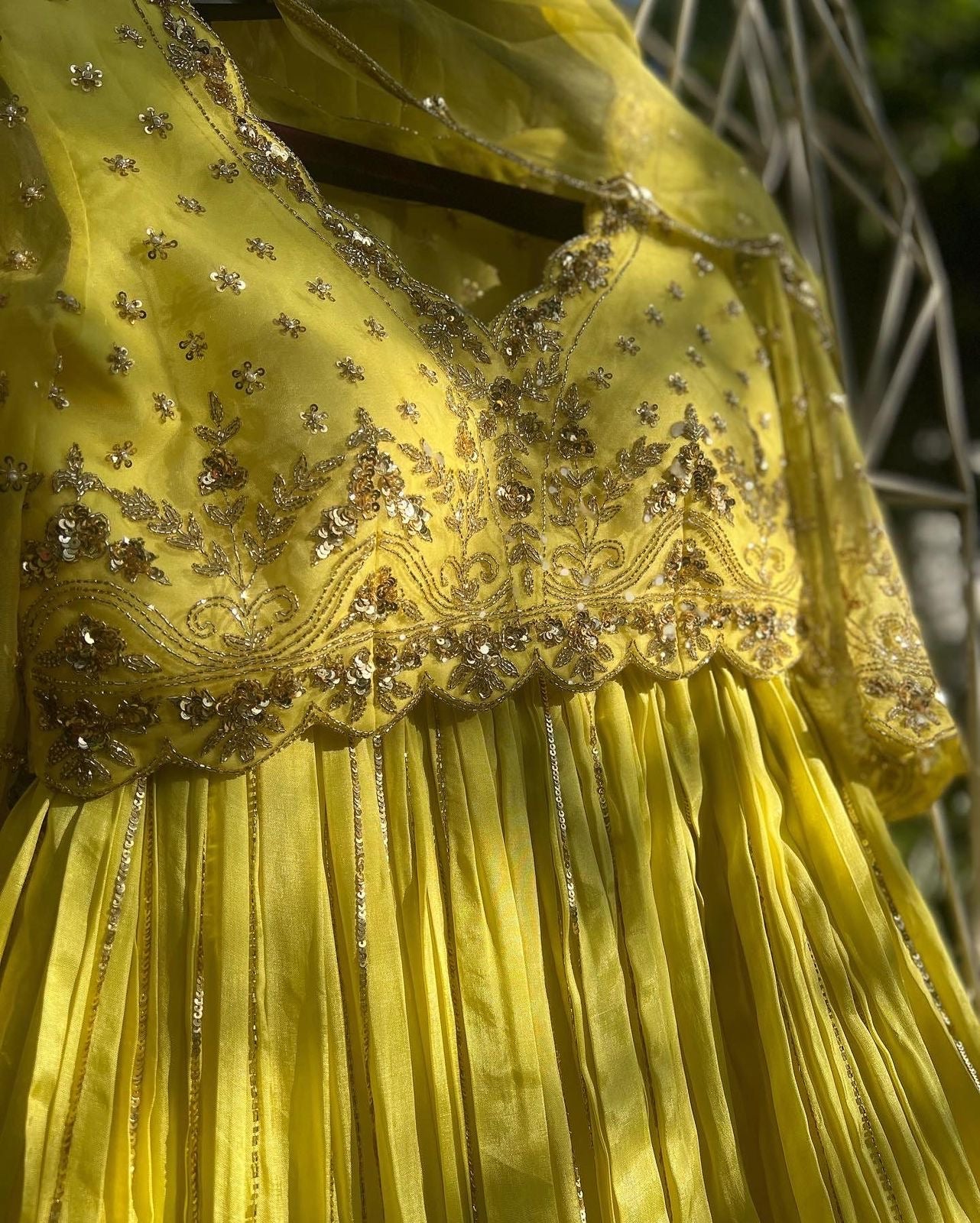 Lemon yellow crushed lehenga set