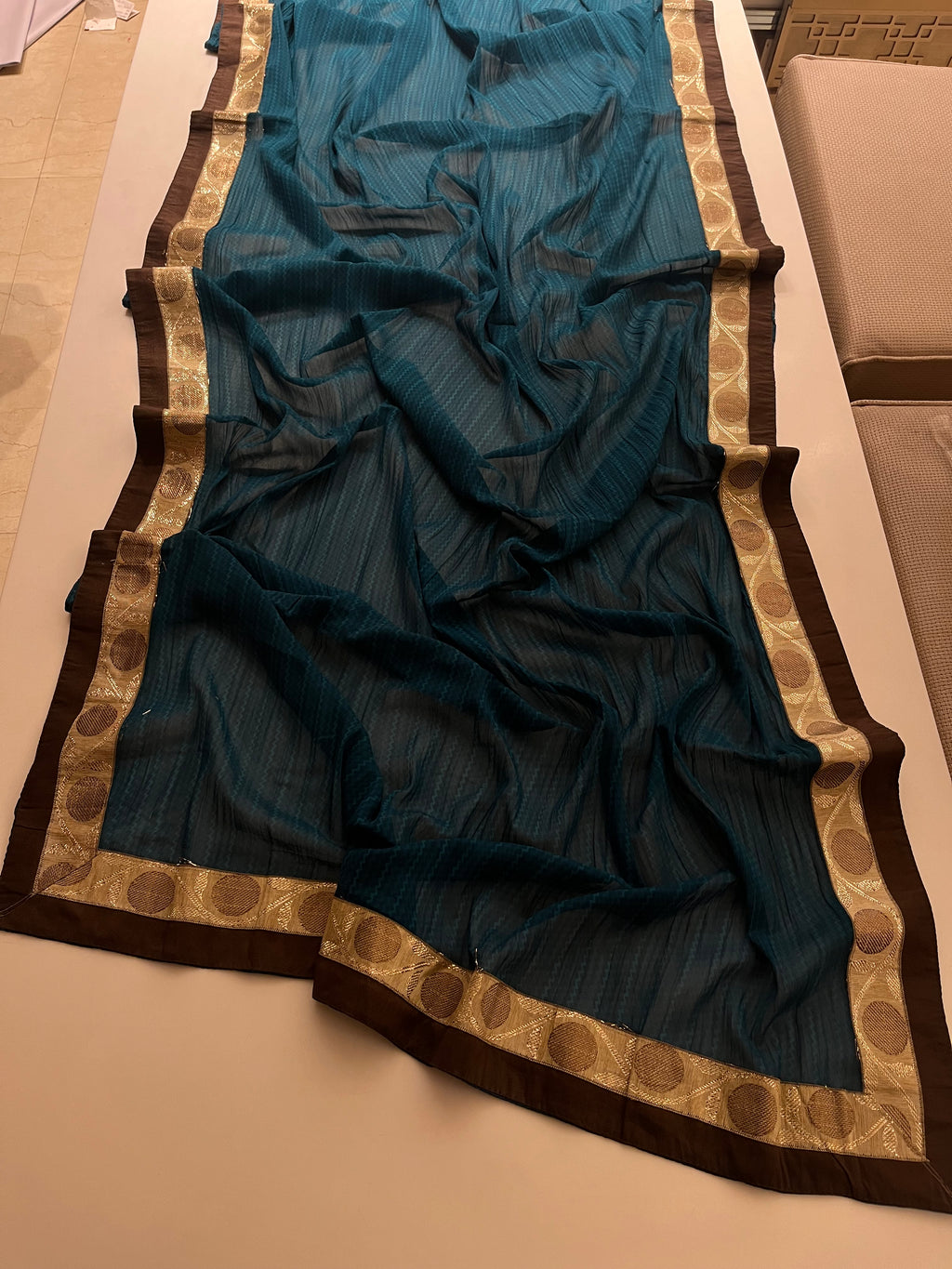 Teal & Brown half half Saree