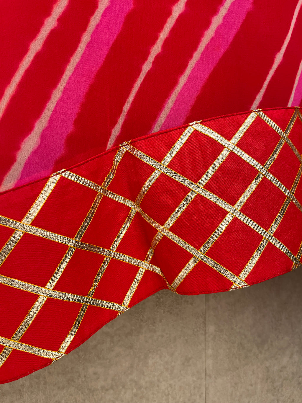 Red and Pink Leheriya Kurti
