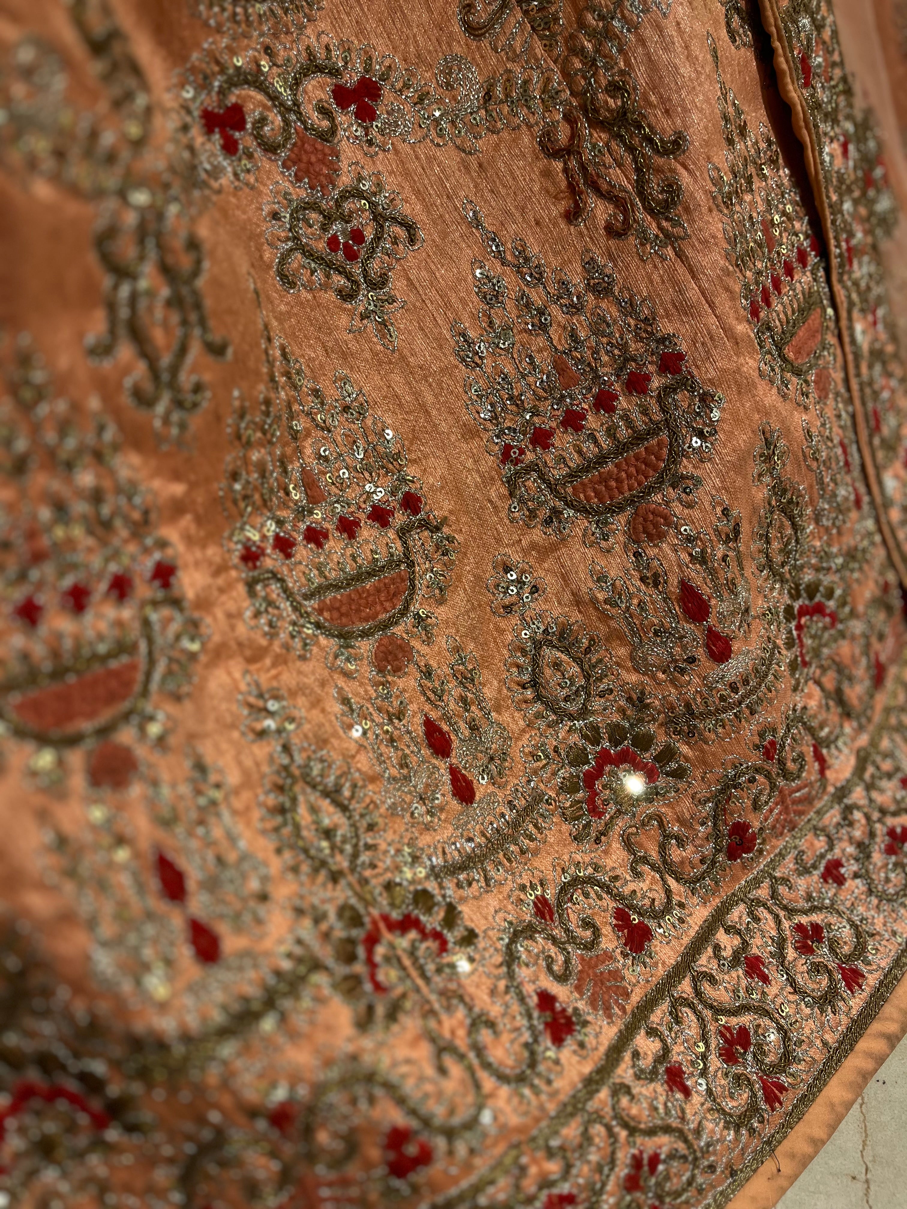 Peach Raw Silk Lehenga
