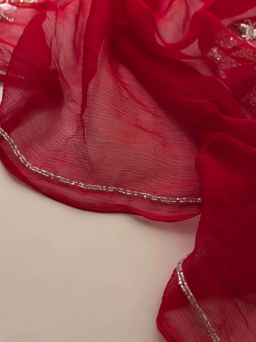 Red Leaf Pure Chiffon Saree