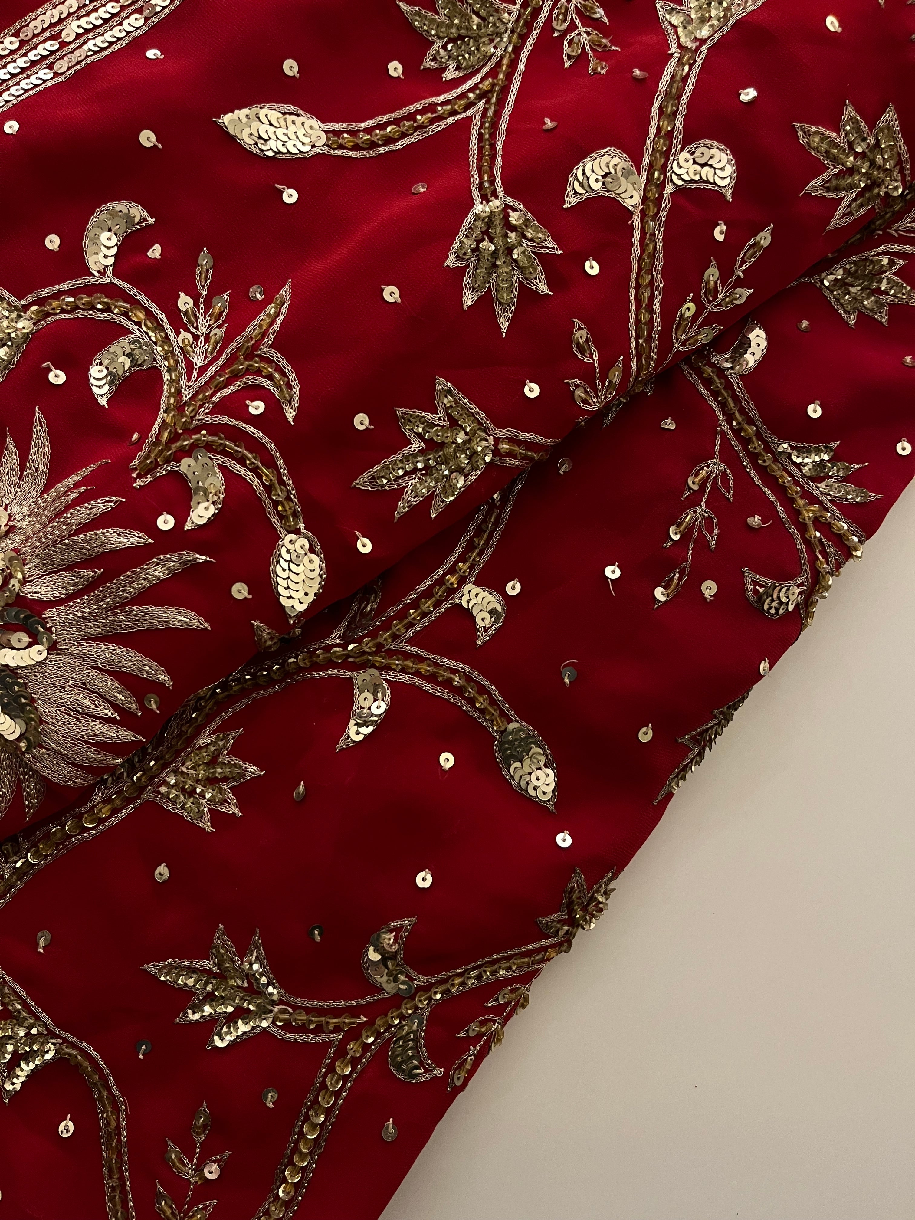 Deep Red sequins Saree