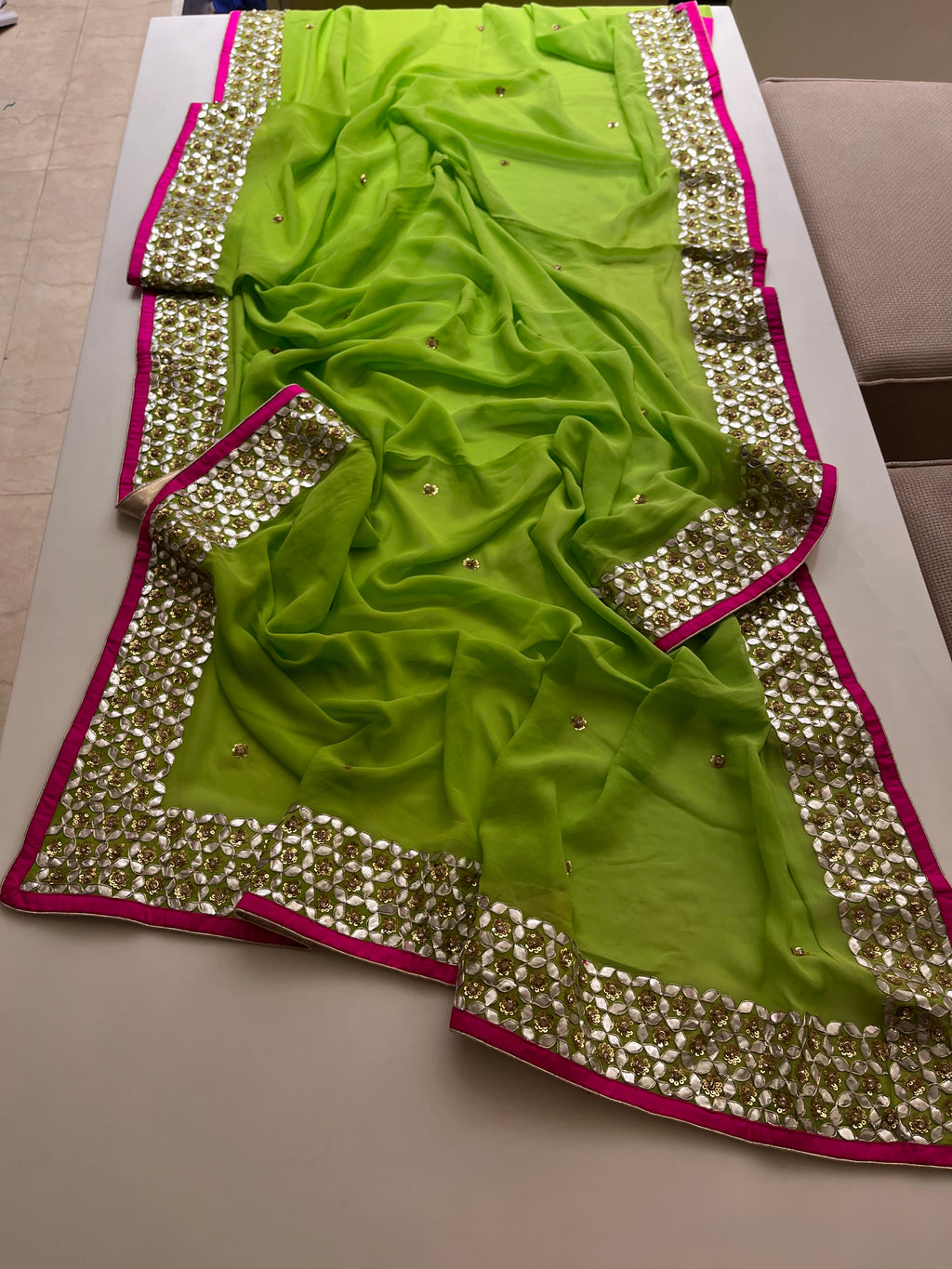 parrot green traditional gotta saree