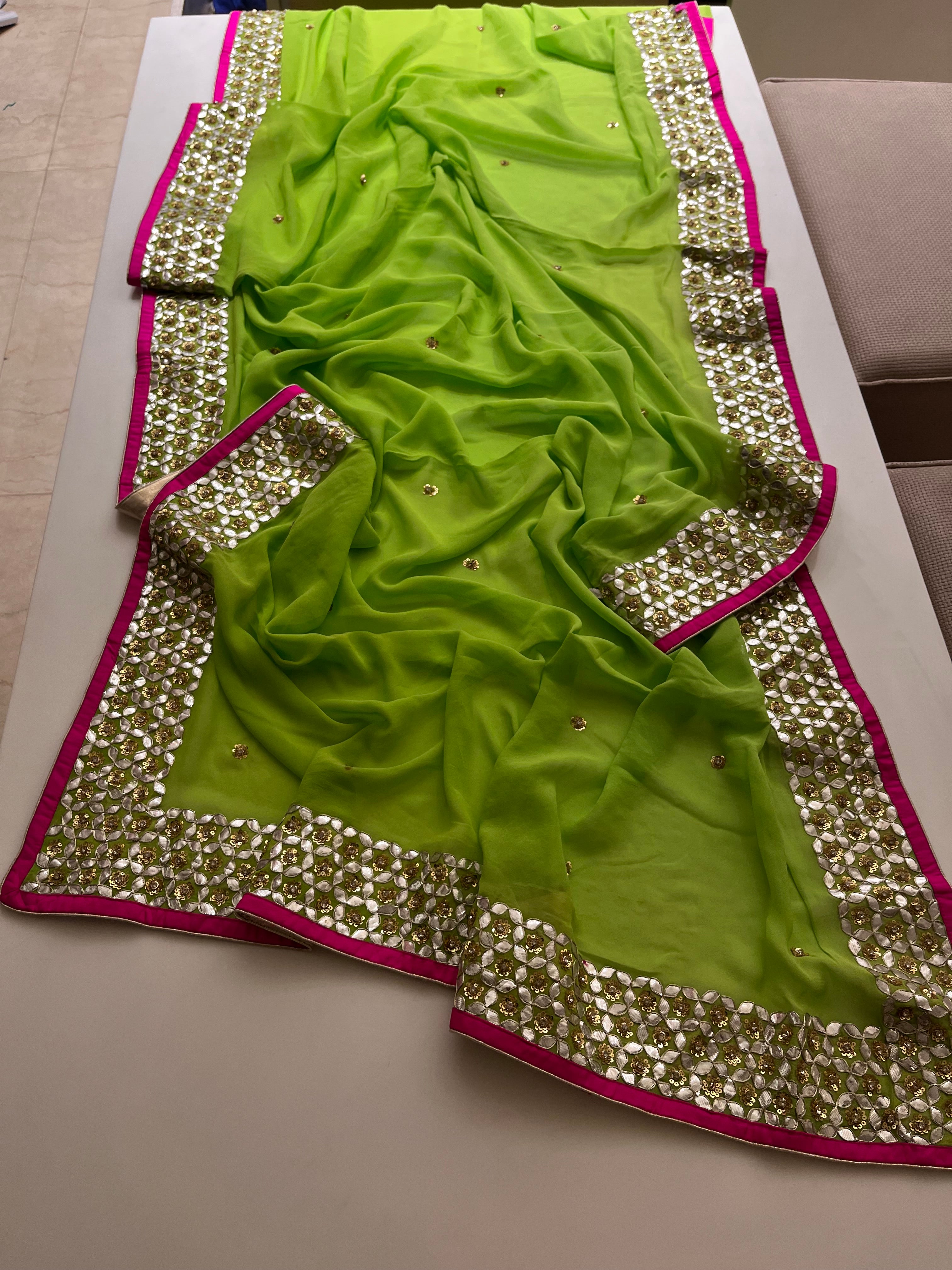 parrot green traditional gotta saree