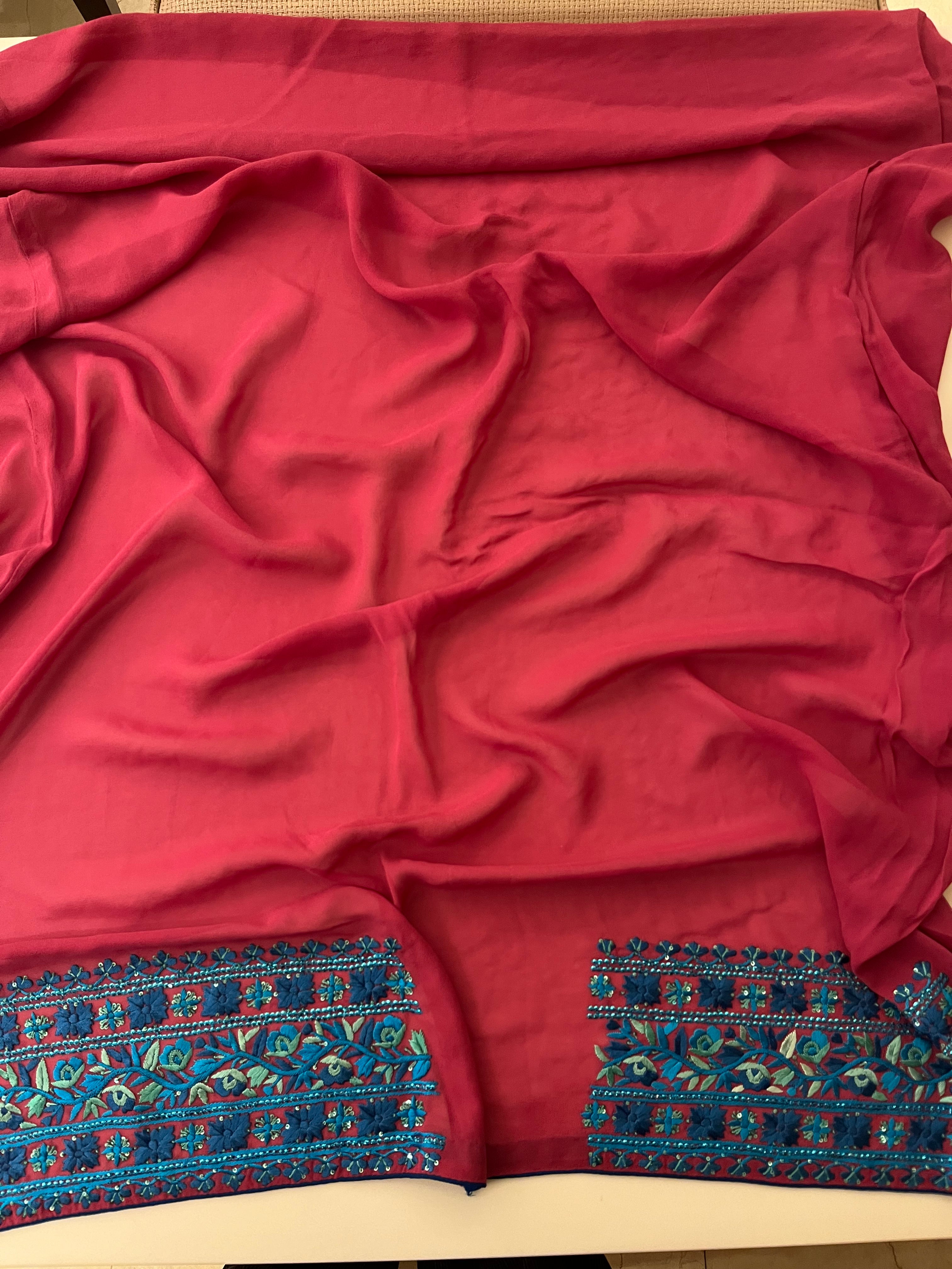 Pure Georgette Magenta Saree