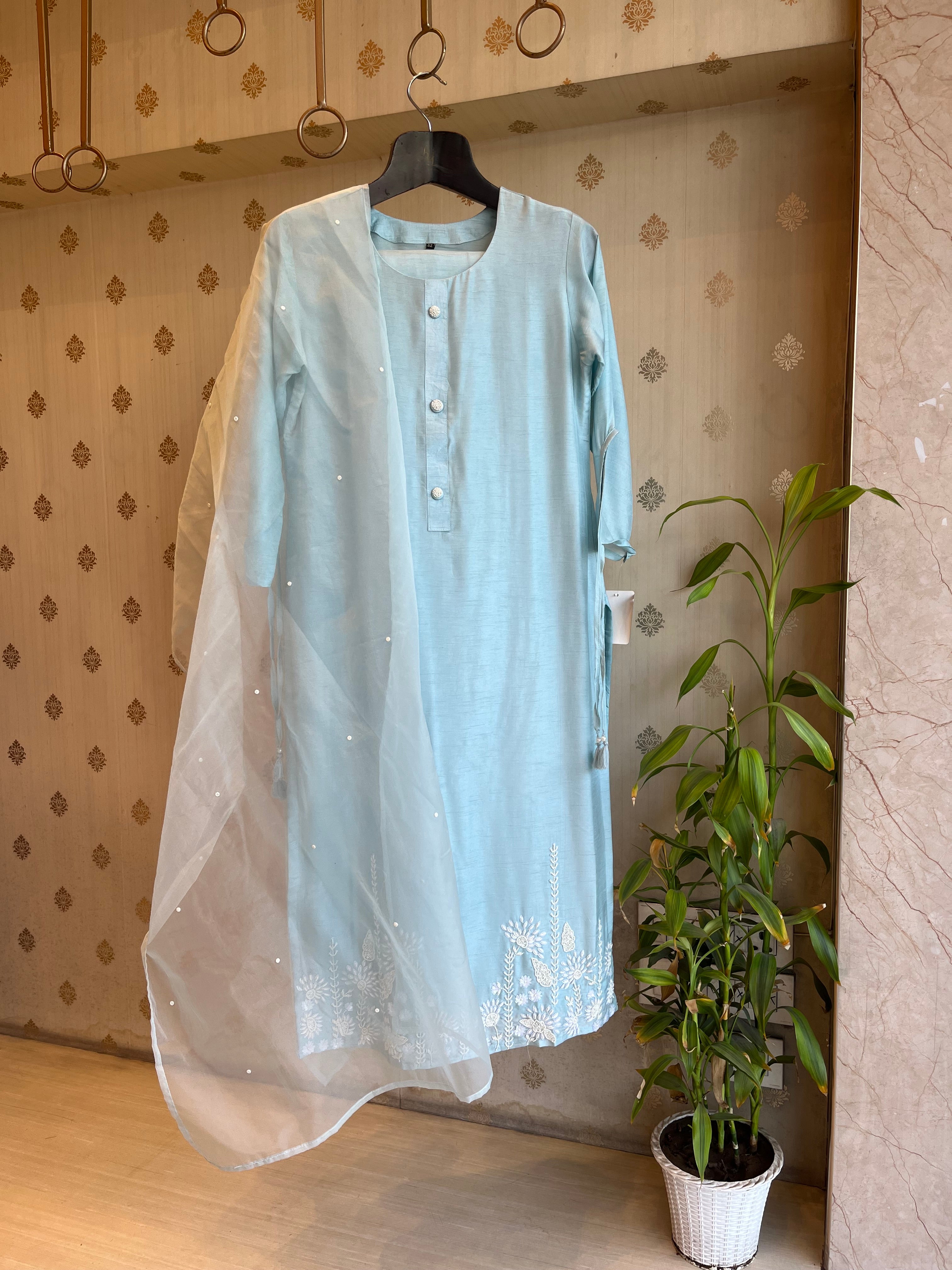 Sky Blue Silk Suit