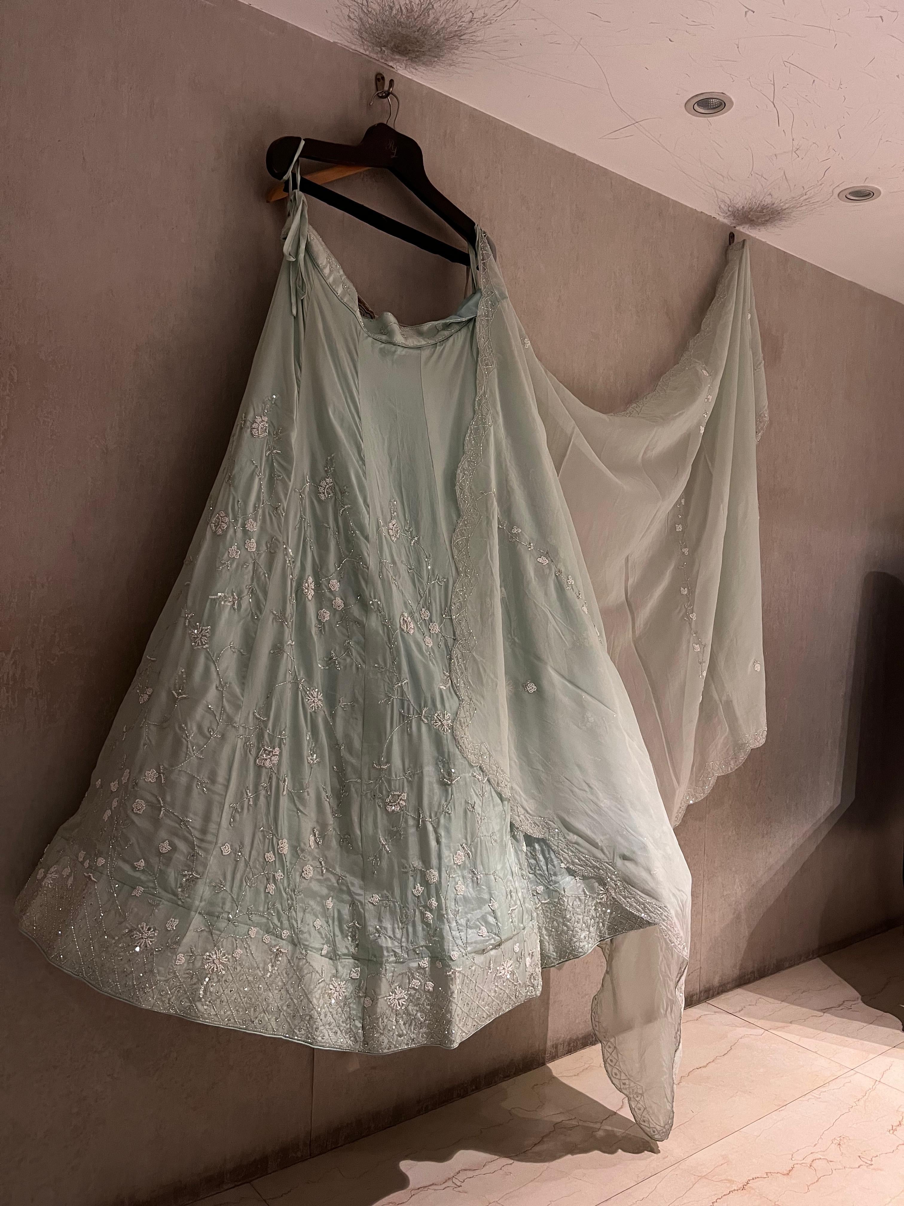 Pearl and powder blue lehenga set