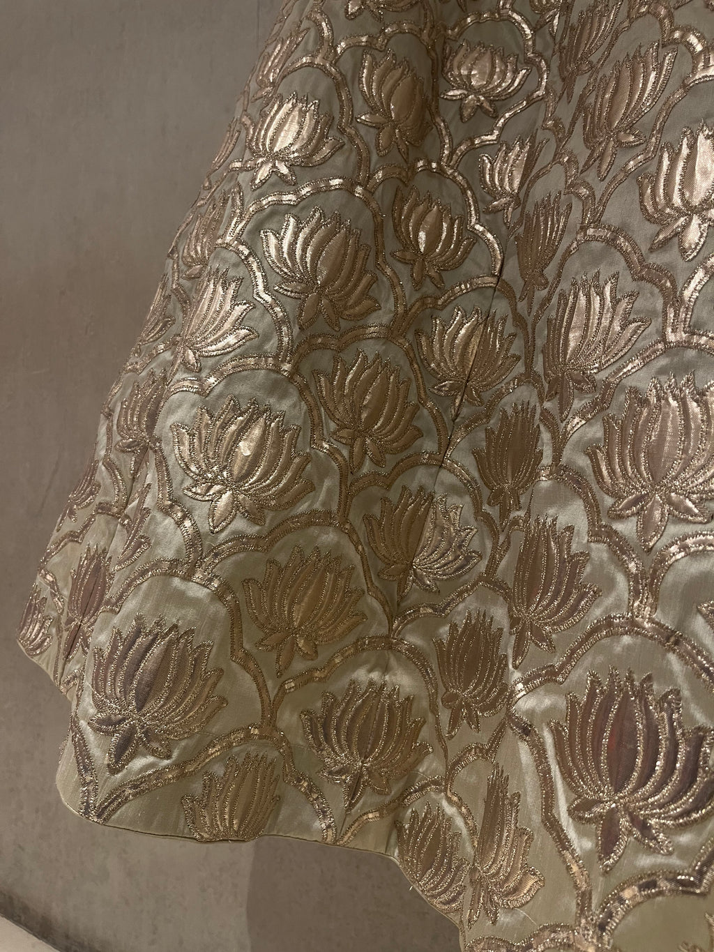 Gold Raw Silk Lotus Lehenga Set