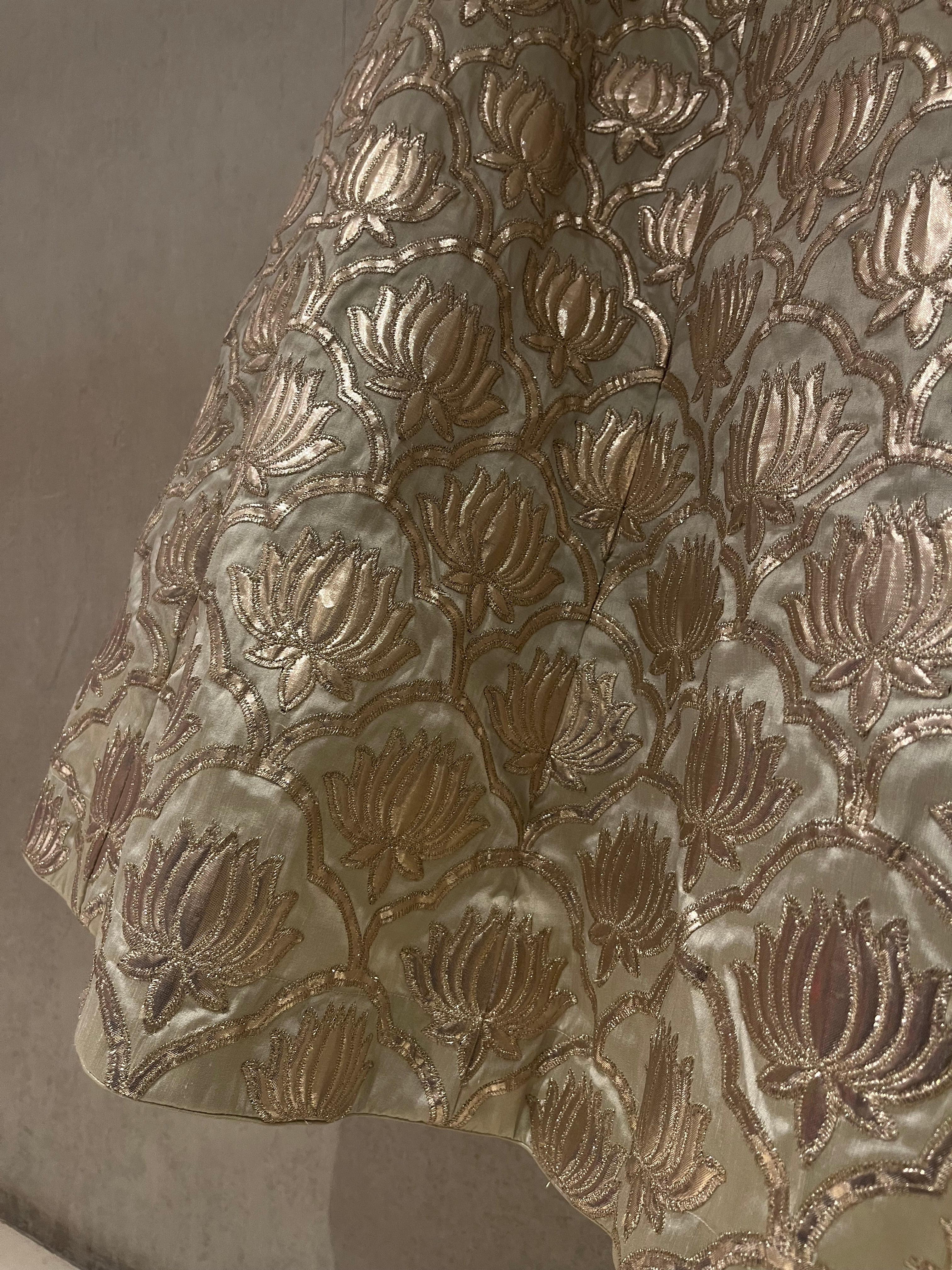 Gold Raw Silk Lotus Lehenga Set