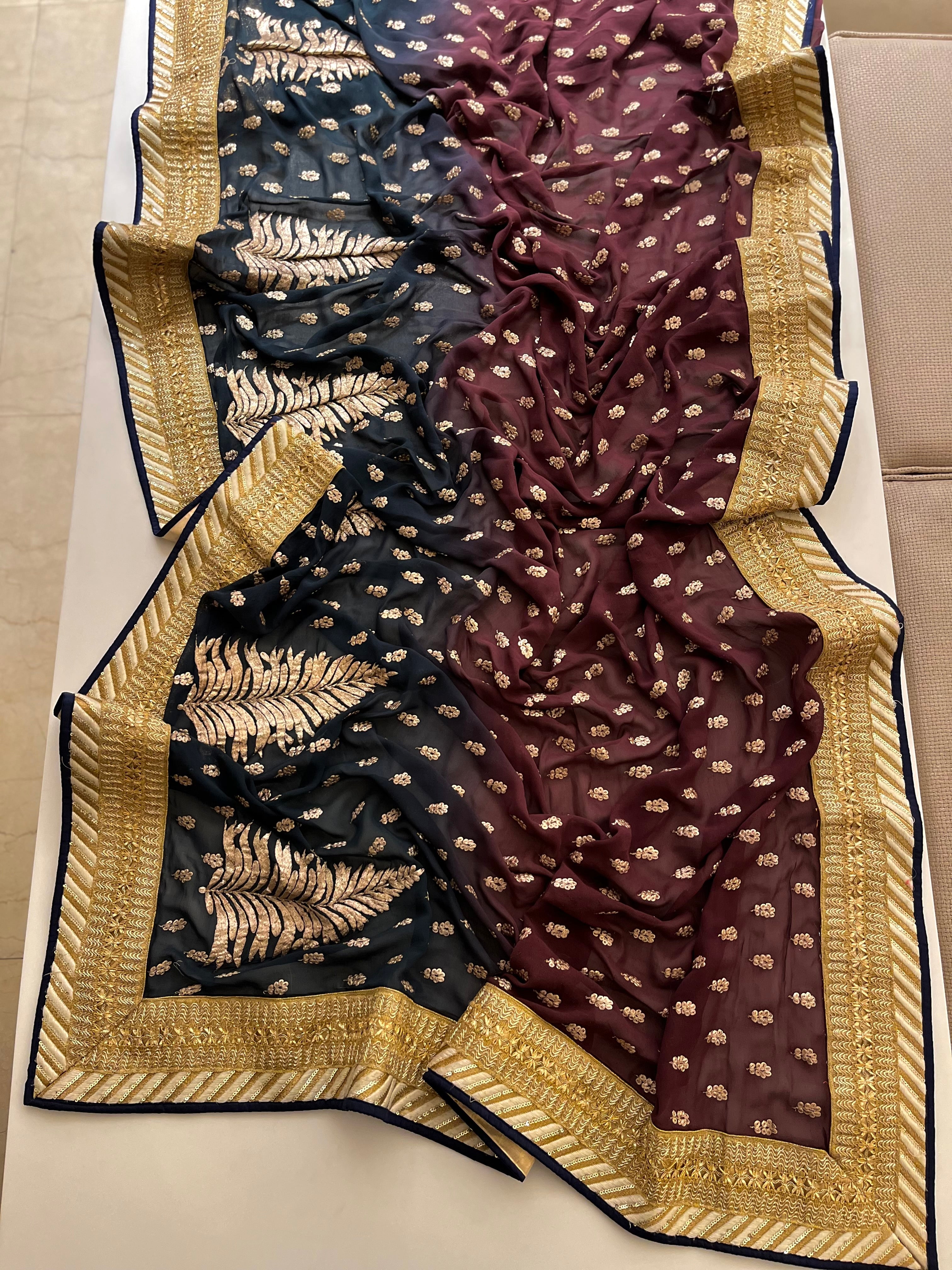 navy&wine heavy saree