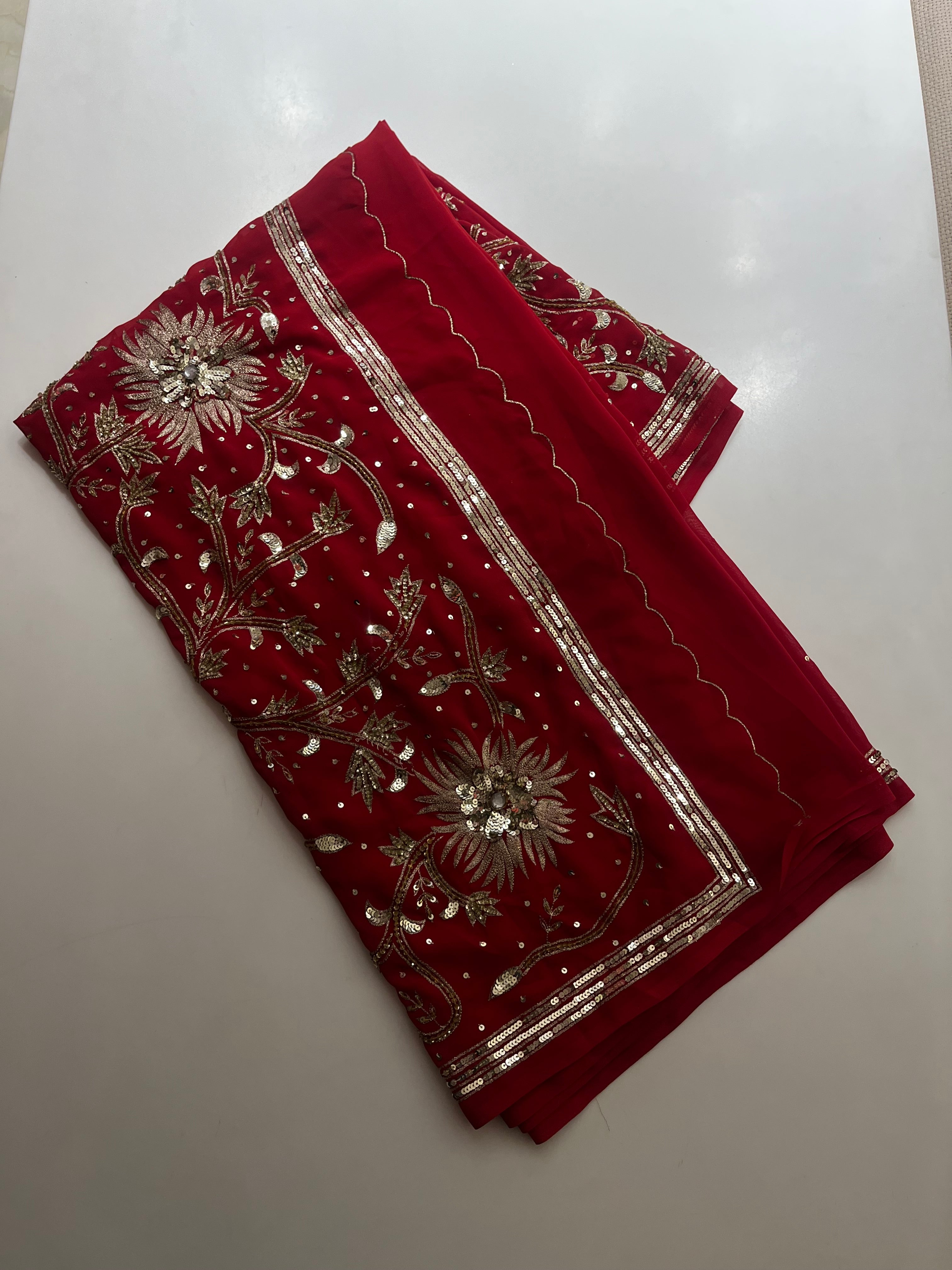 Bridal Red Sequins Saree