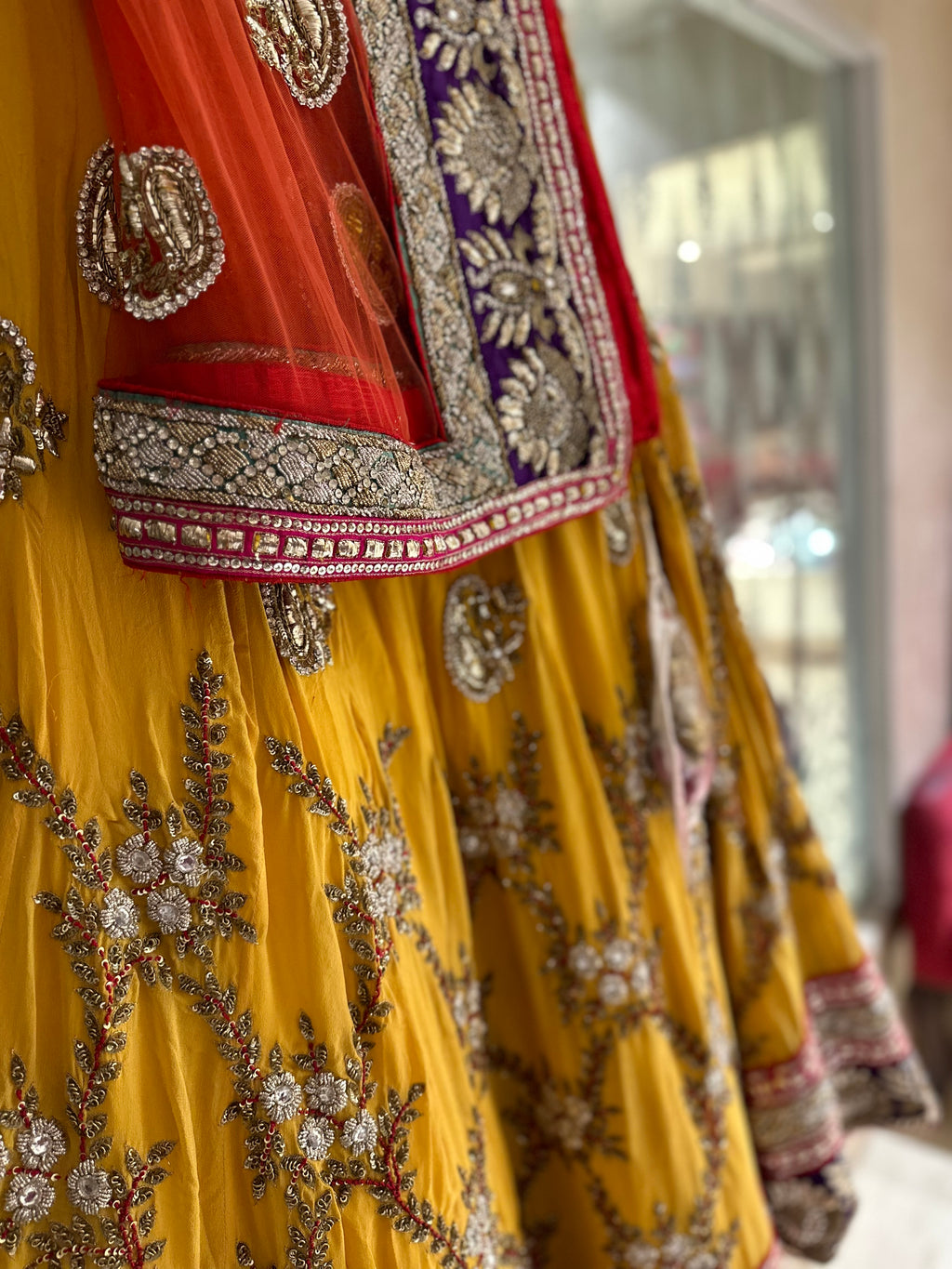 Mango Pure Georgette, heavy Mukesh lehenga