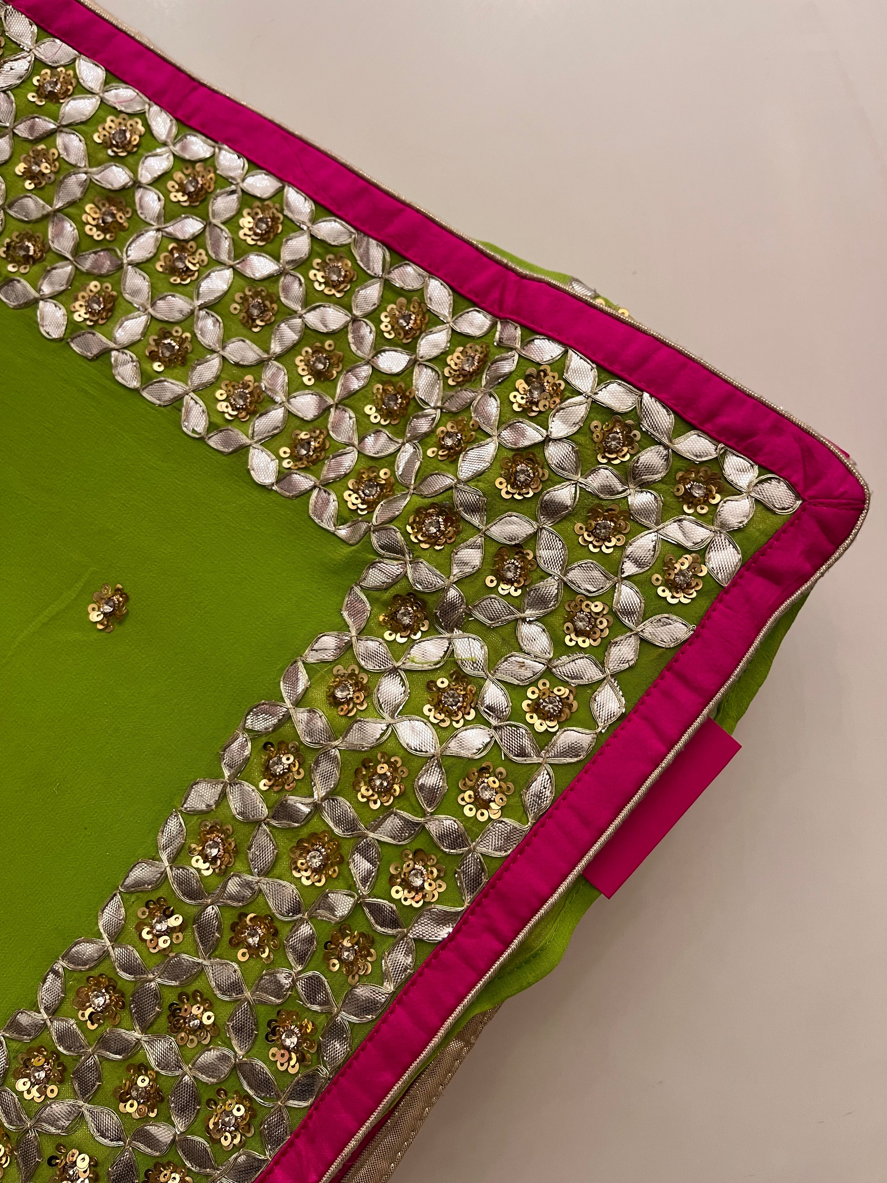 parrot green traditional gotta saree