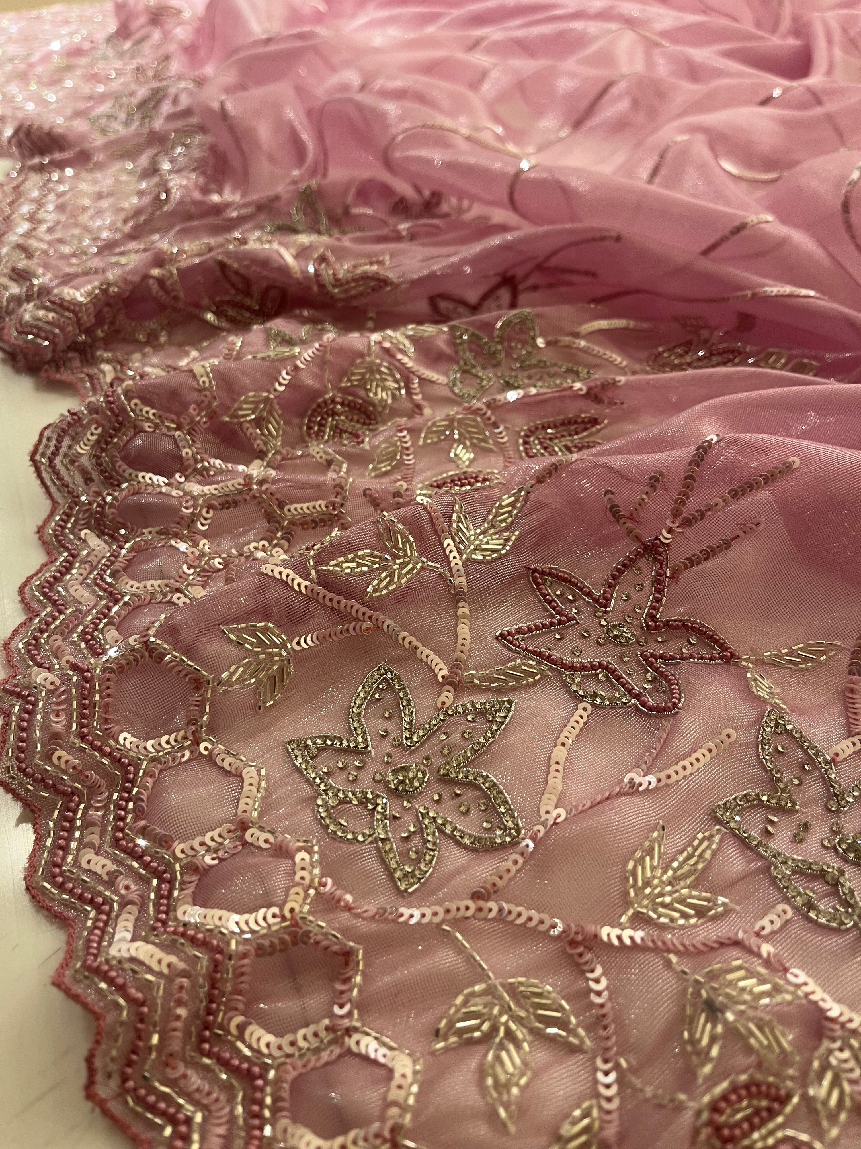 Glossy Pink Evening Saree