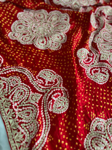 Paheli Bandhej Pure Gajji silk saree