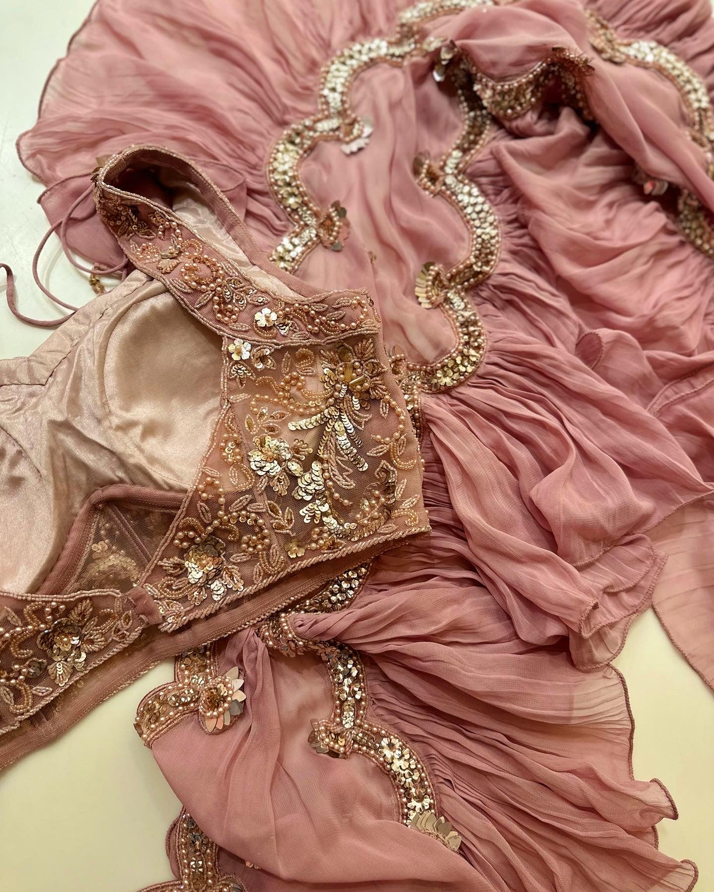 Dusty Pink Drape Saree