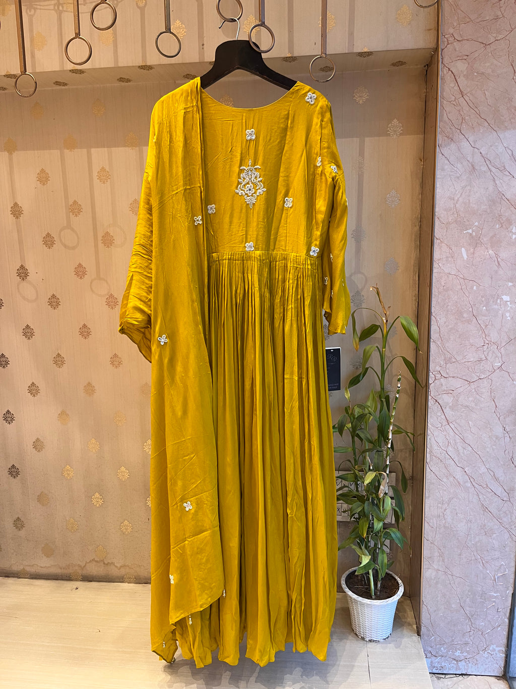 Mustard Mirror work Anarkali