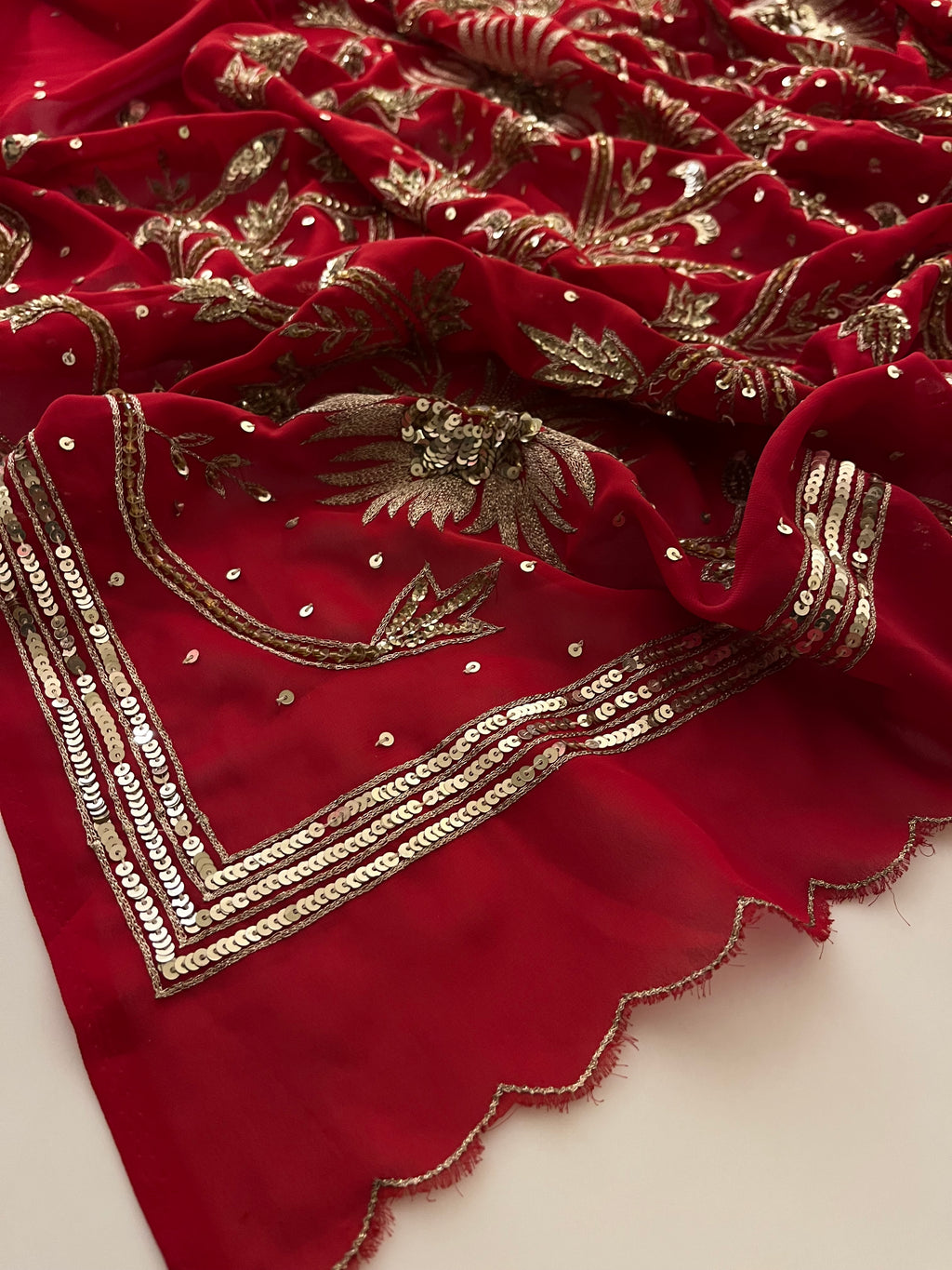 Deep Red sequins Saree