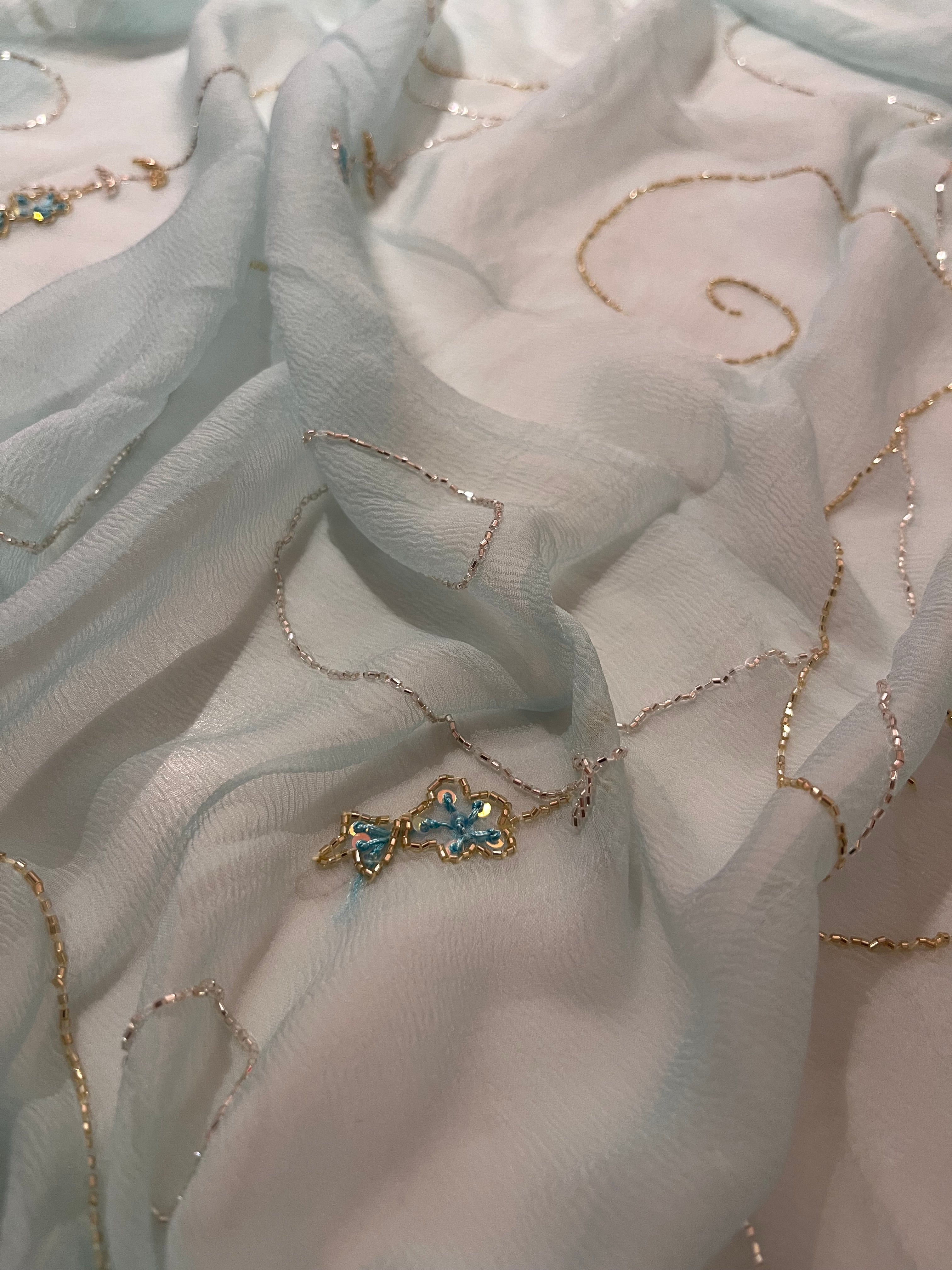 Aqua Blue pure chiffon saree