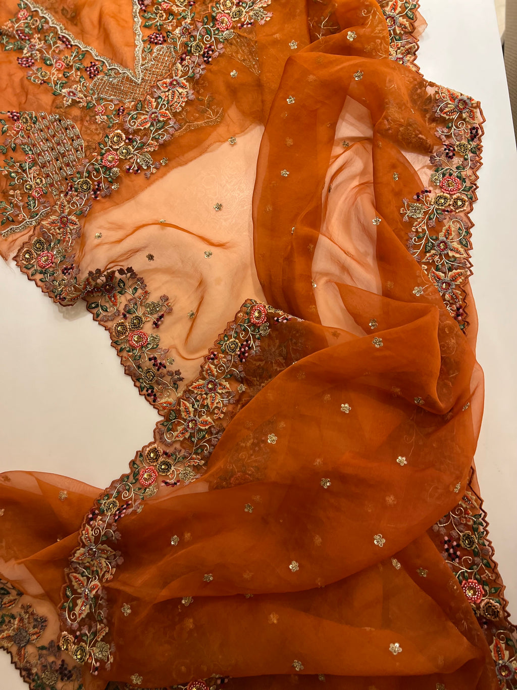 Rust Organza Saree