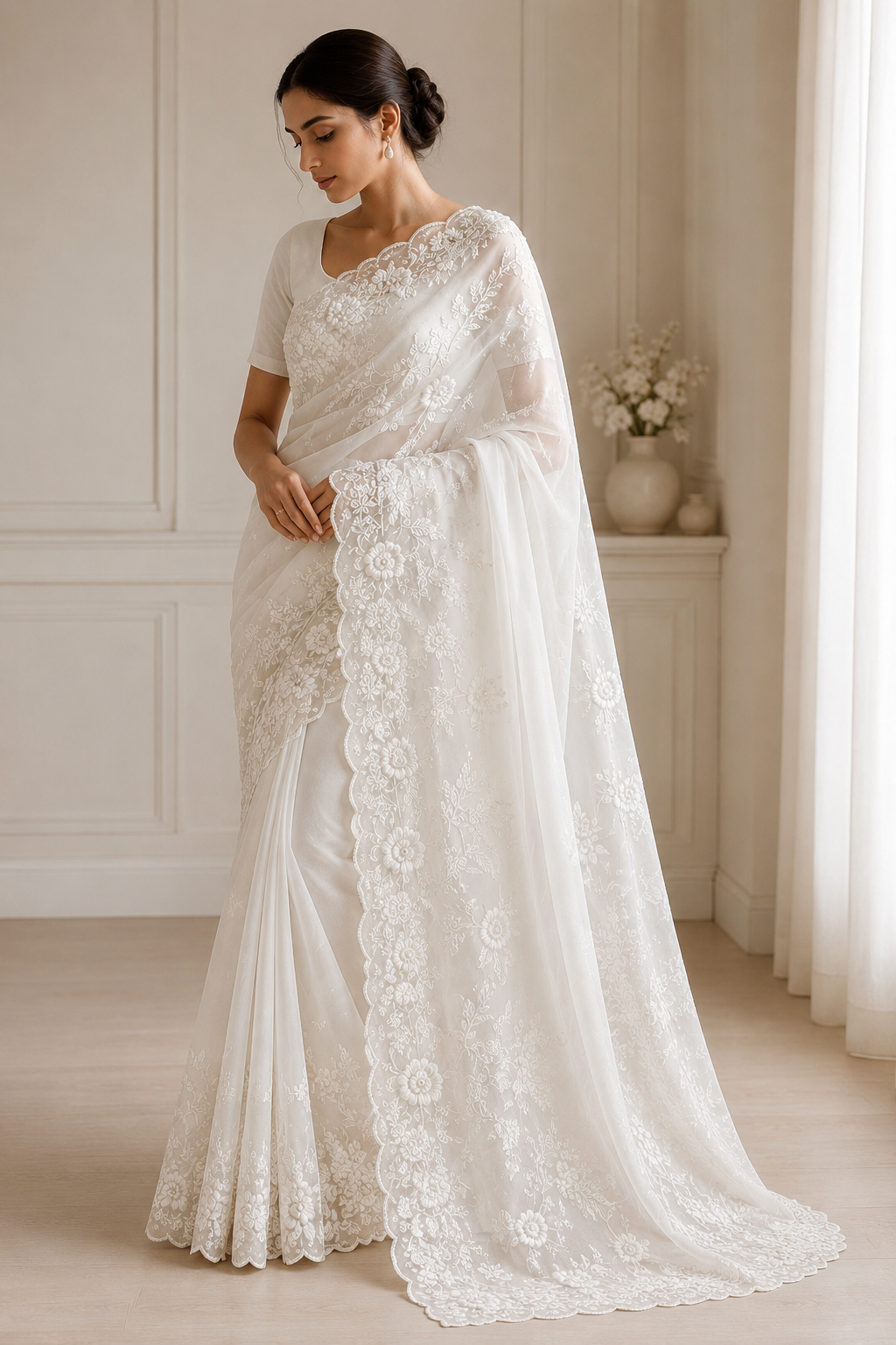 White on white saree