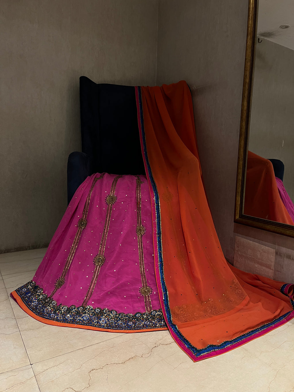 Pink & Tangerine Lehenga Set