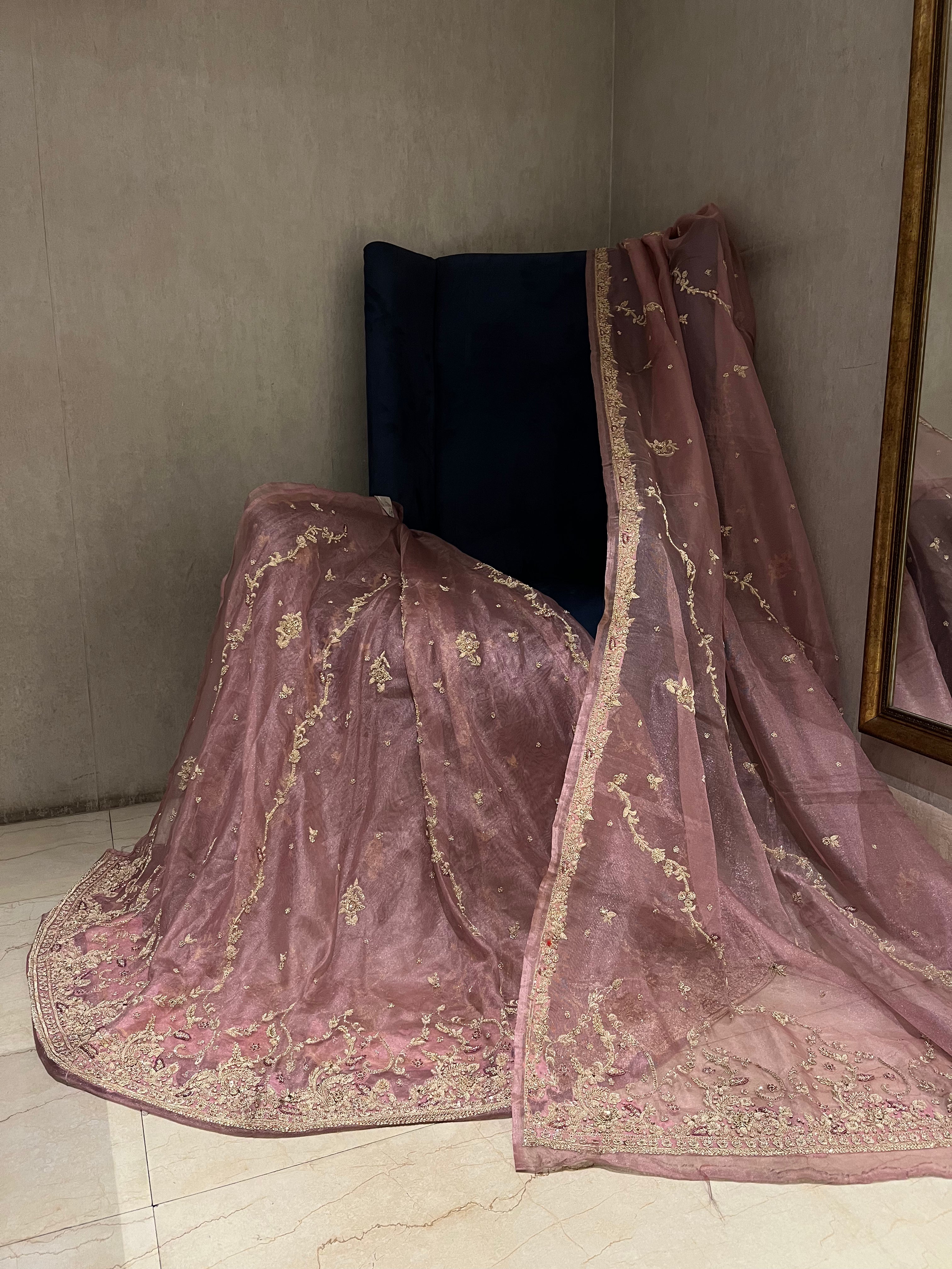 Exclusive zardosi Rusty Pink Lehenga