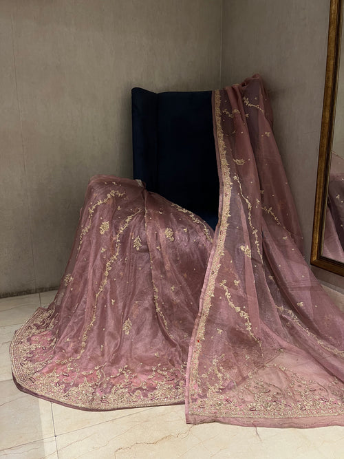 Exclusive zardosi Rusty Pink Lehenga