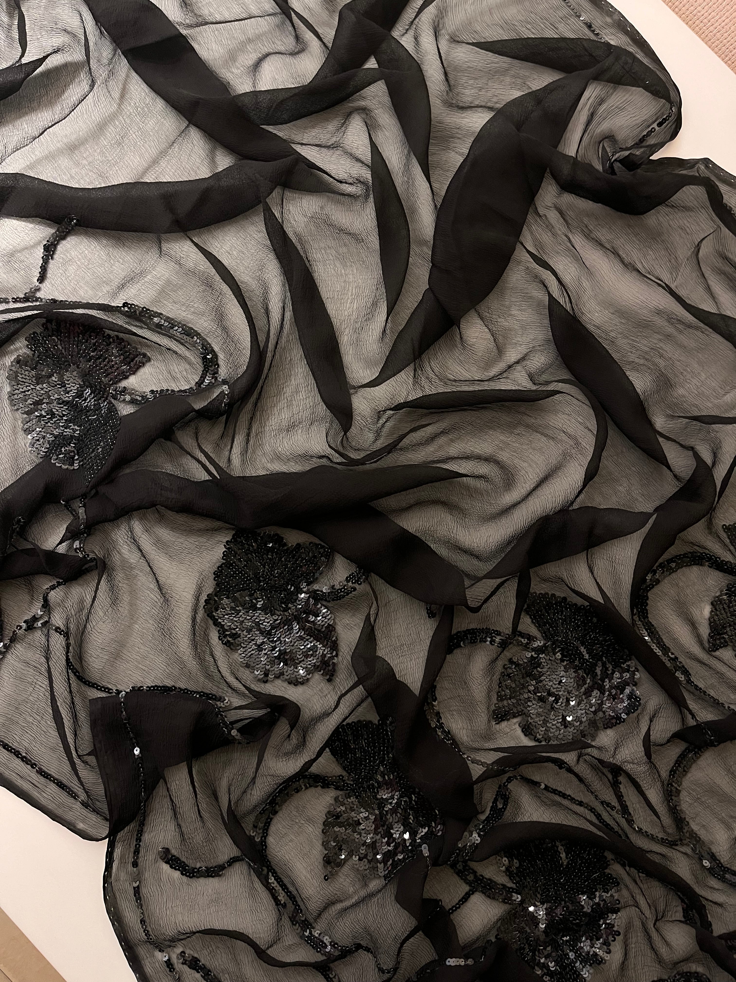 Black Chiffon Sequins saree
