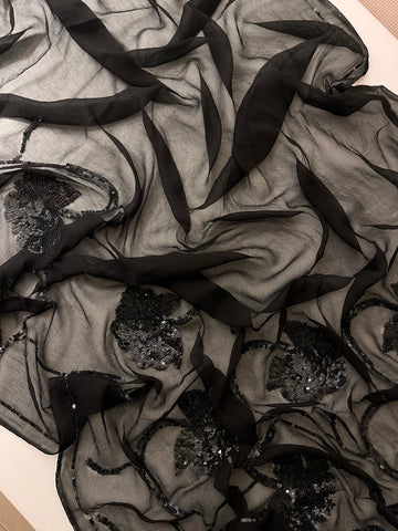 Black Chiffon Sequins saree