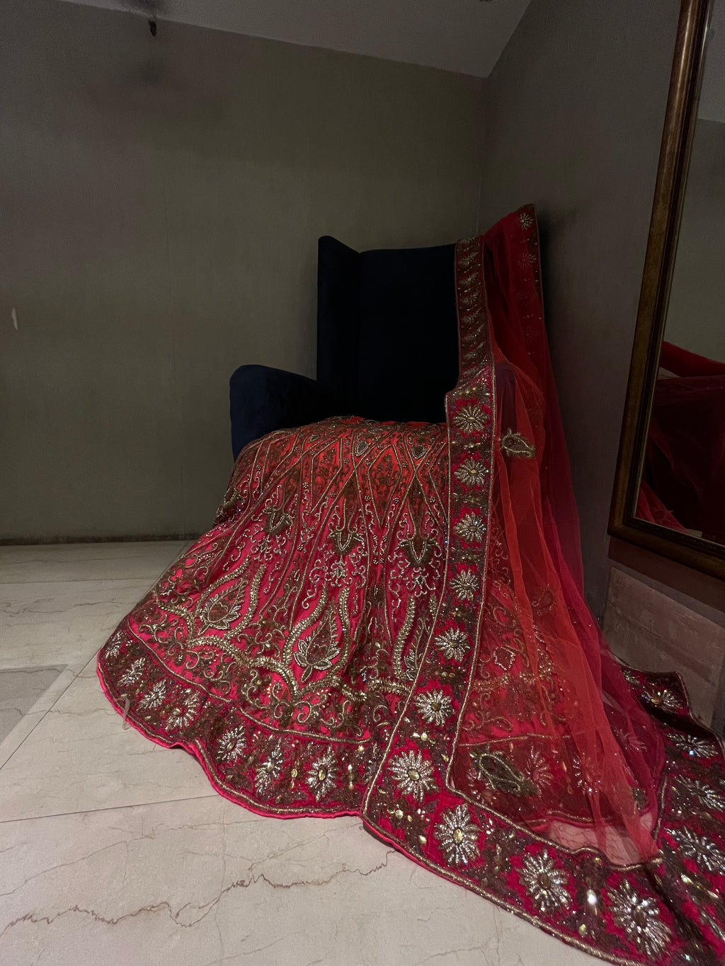 Pink Net Lehenga Set