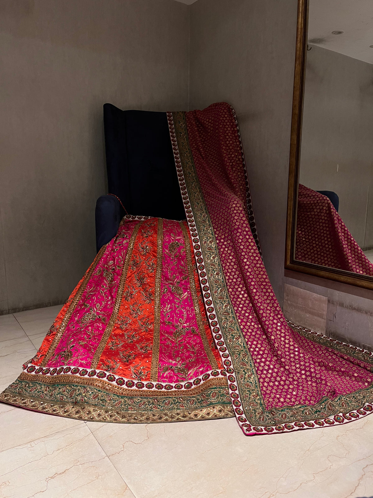 multicoloured kali lehenga set