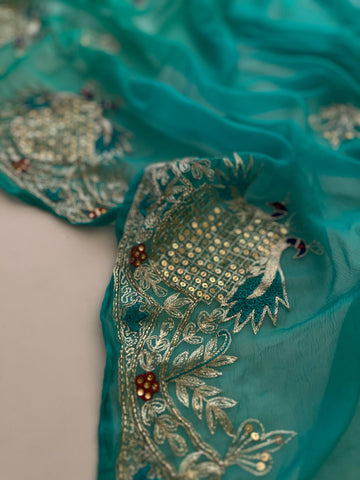 Bottle Green chiffon saree