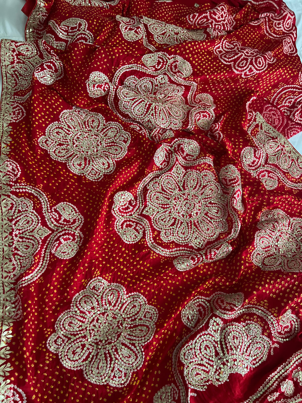 Paheli Bandhej Pure Gajji silk saree