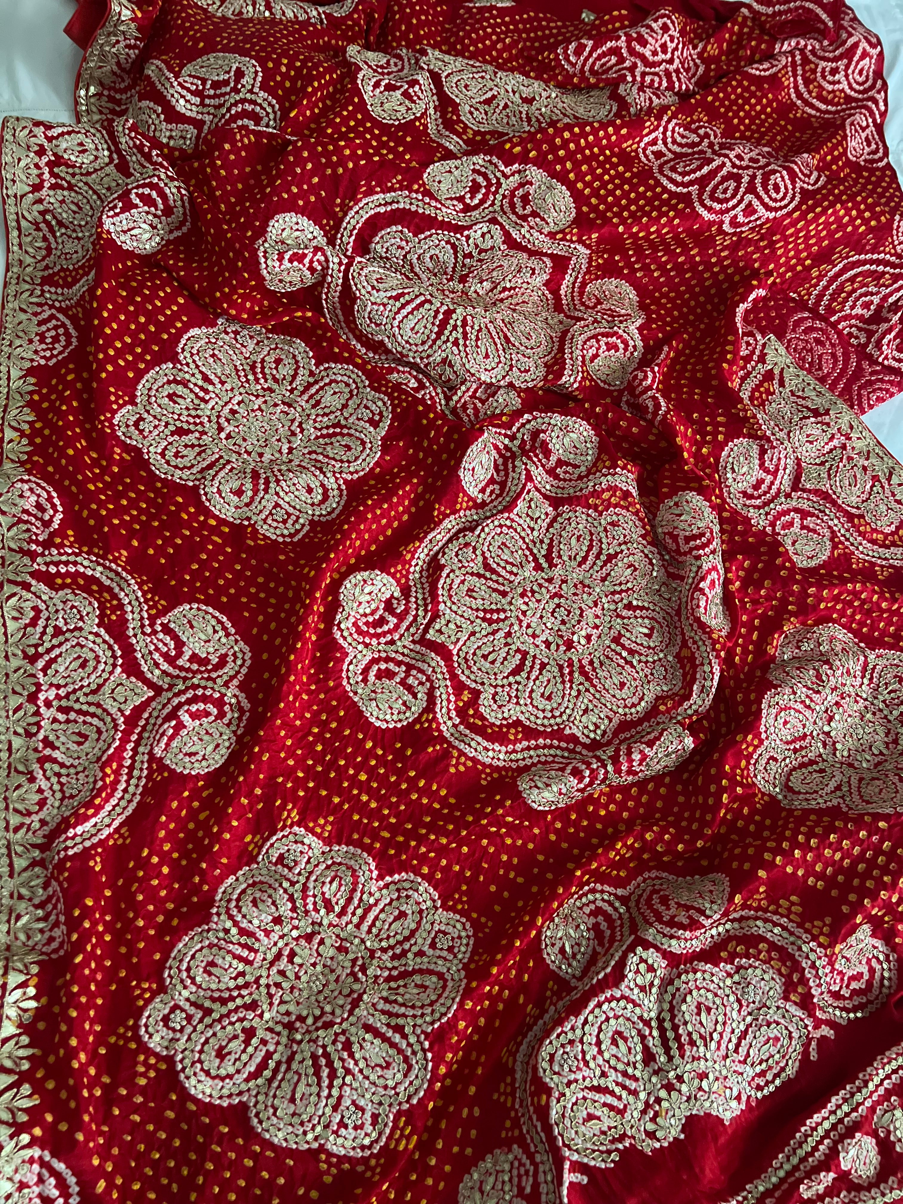 Paheli Bandhej Pure Gajji silk saree