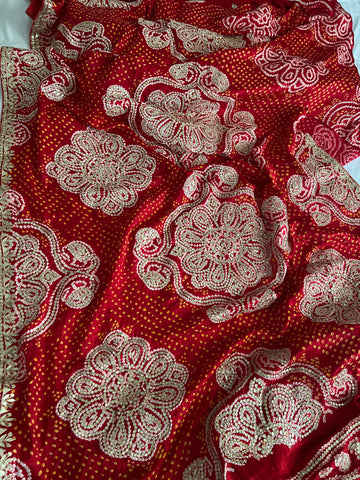 Paheli Bandhej Pure Gajji silk saree