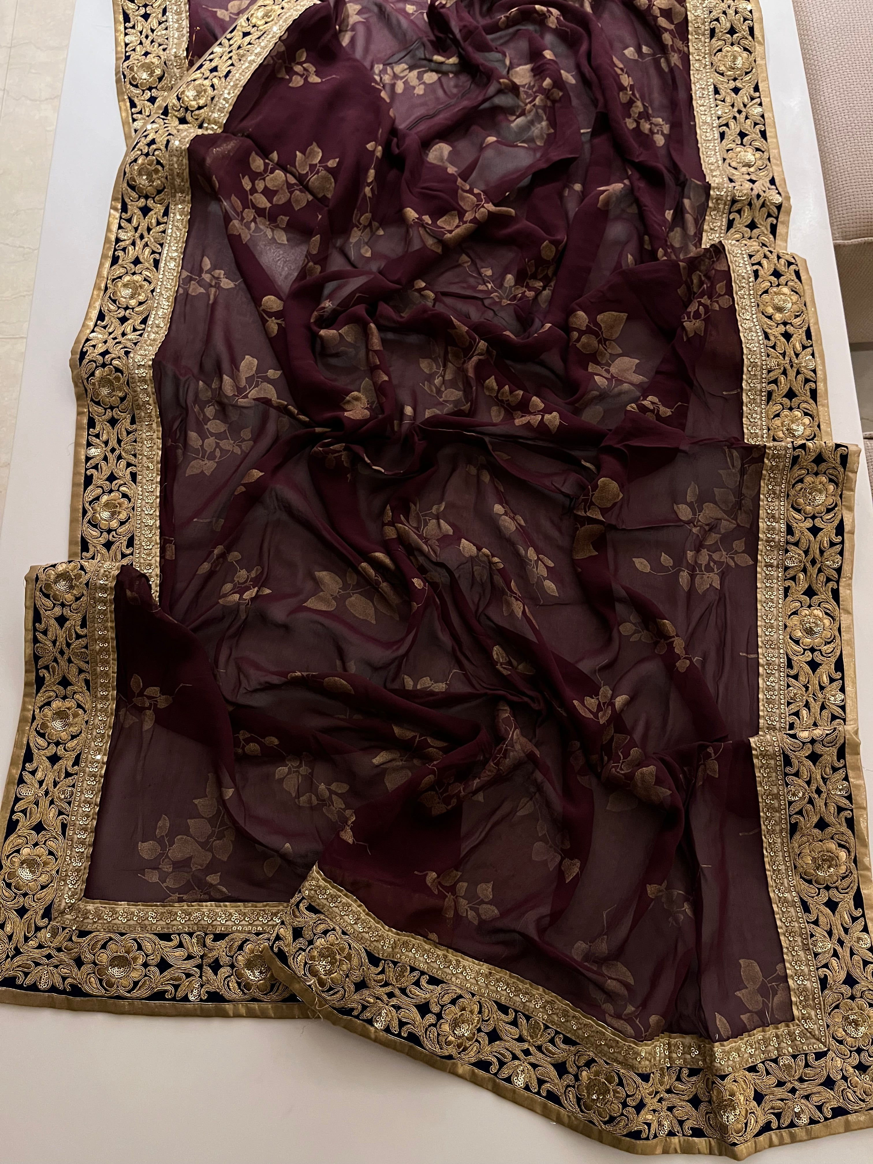 wine foil print saree