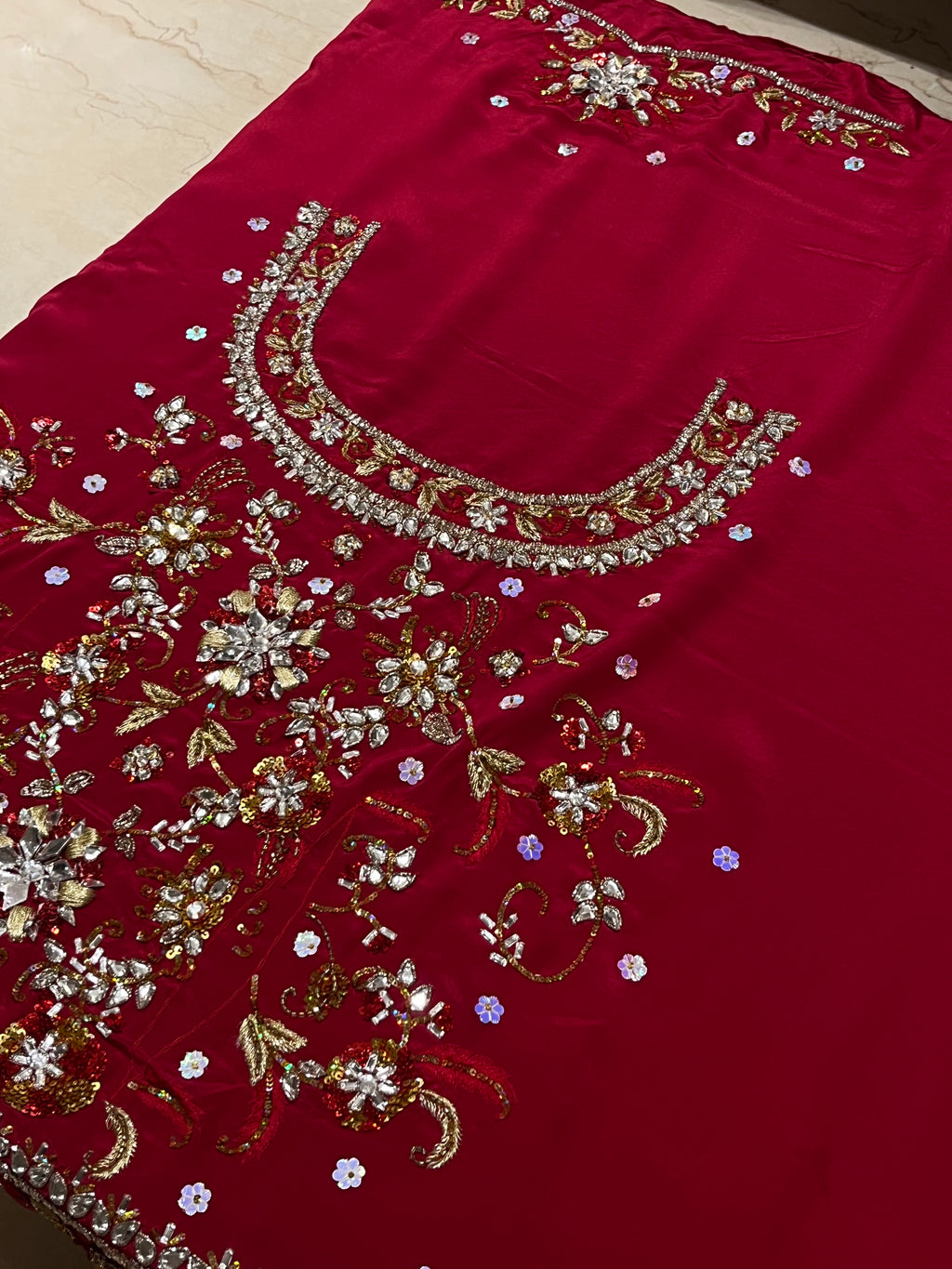 Unstitched Soft Red Lehenga