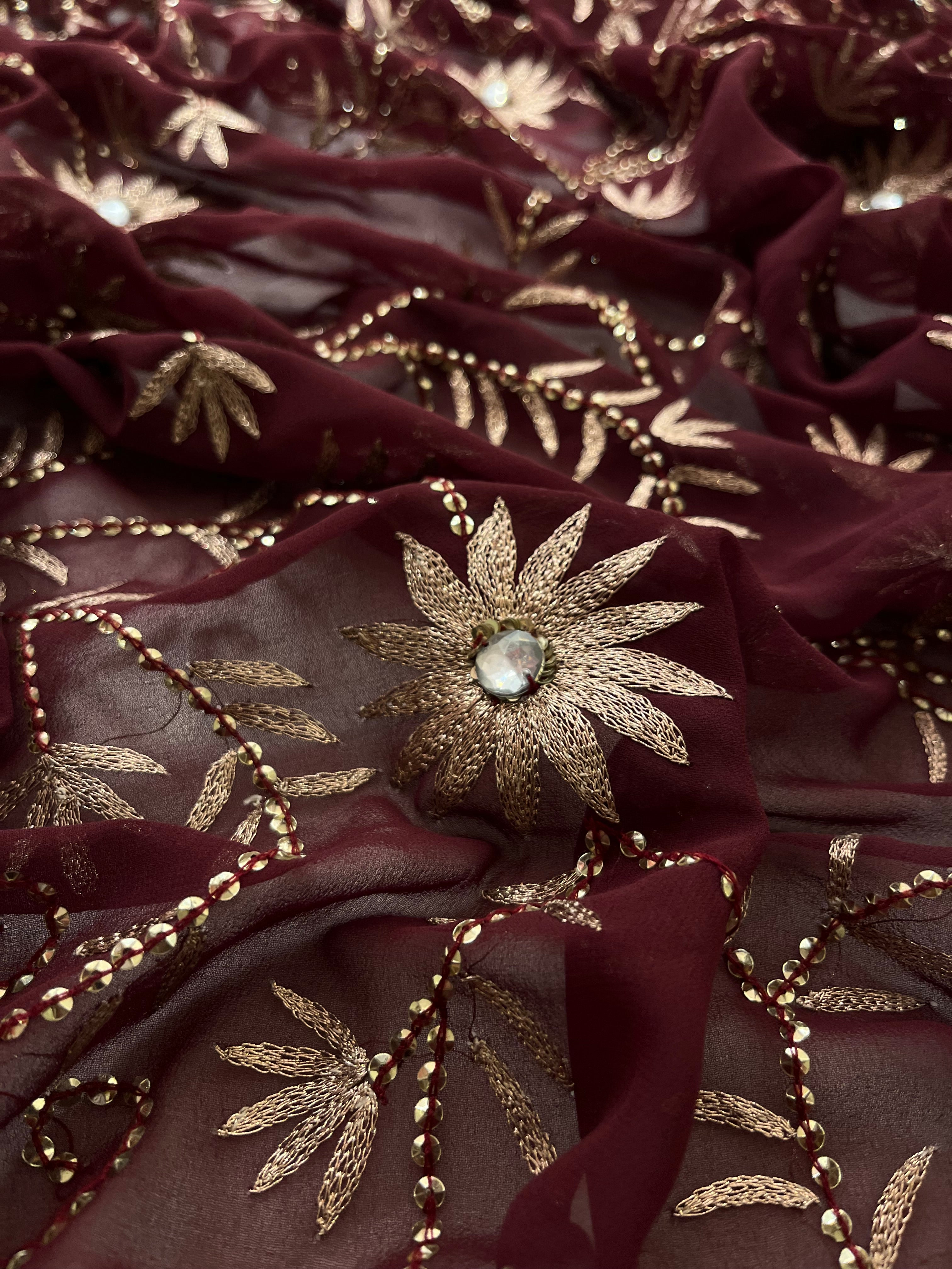 sequins and resham wine saree