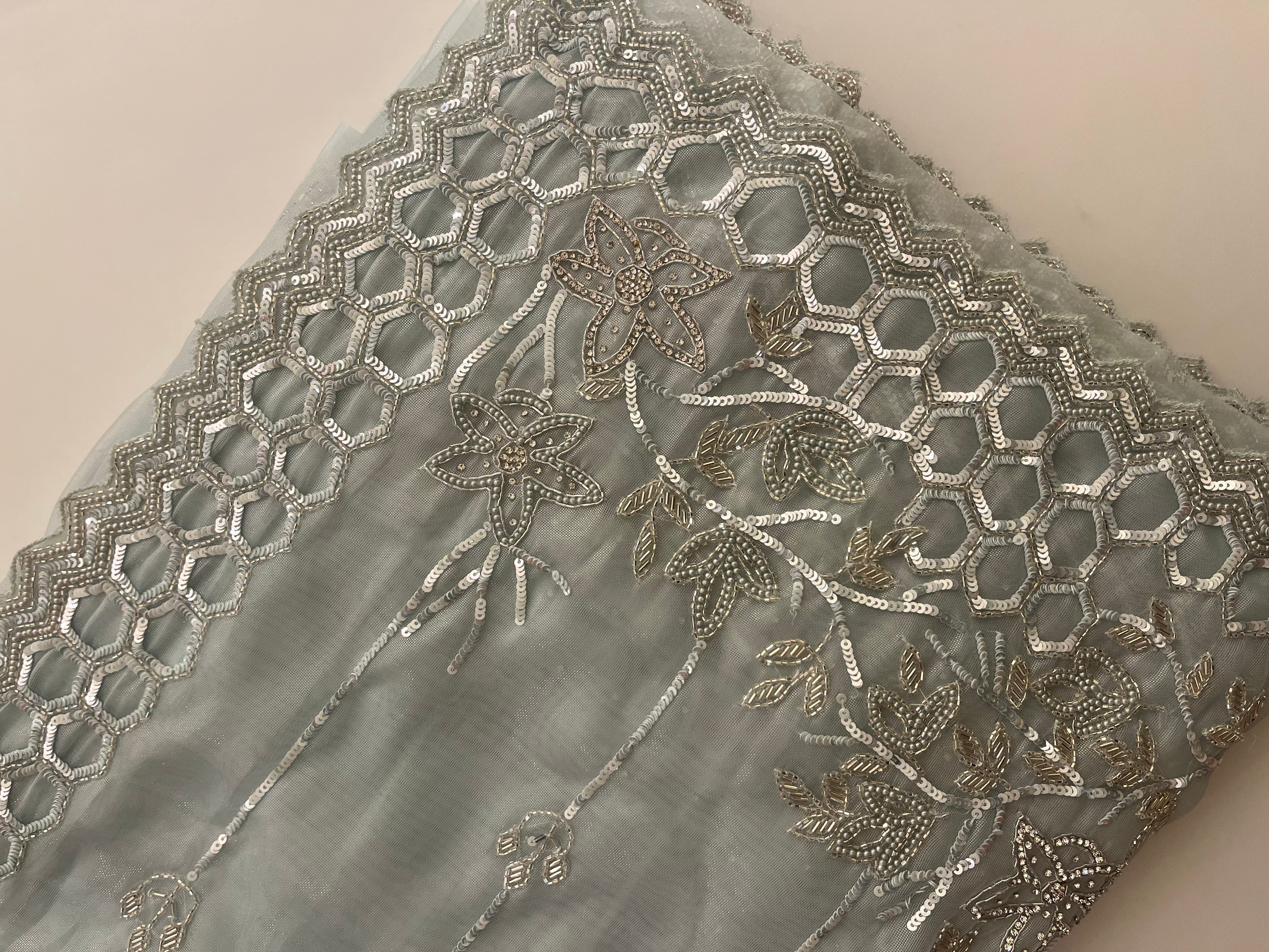 Powder Blue Sequins Saree